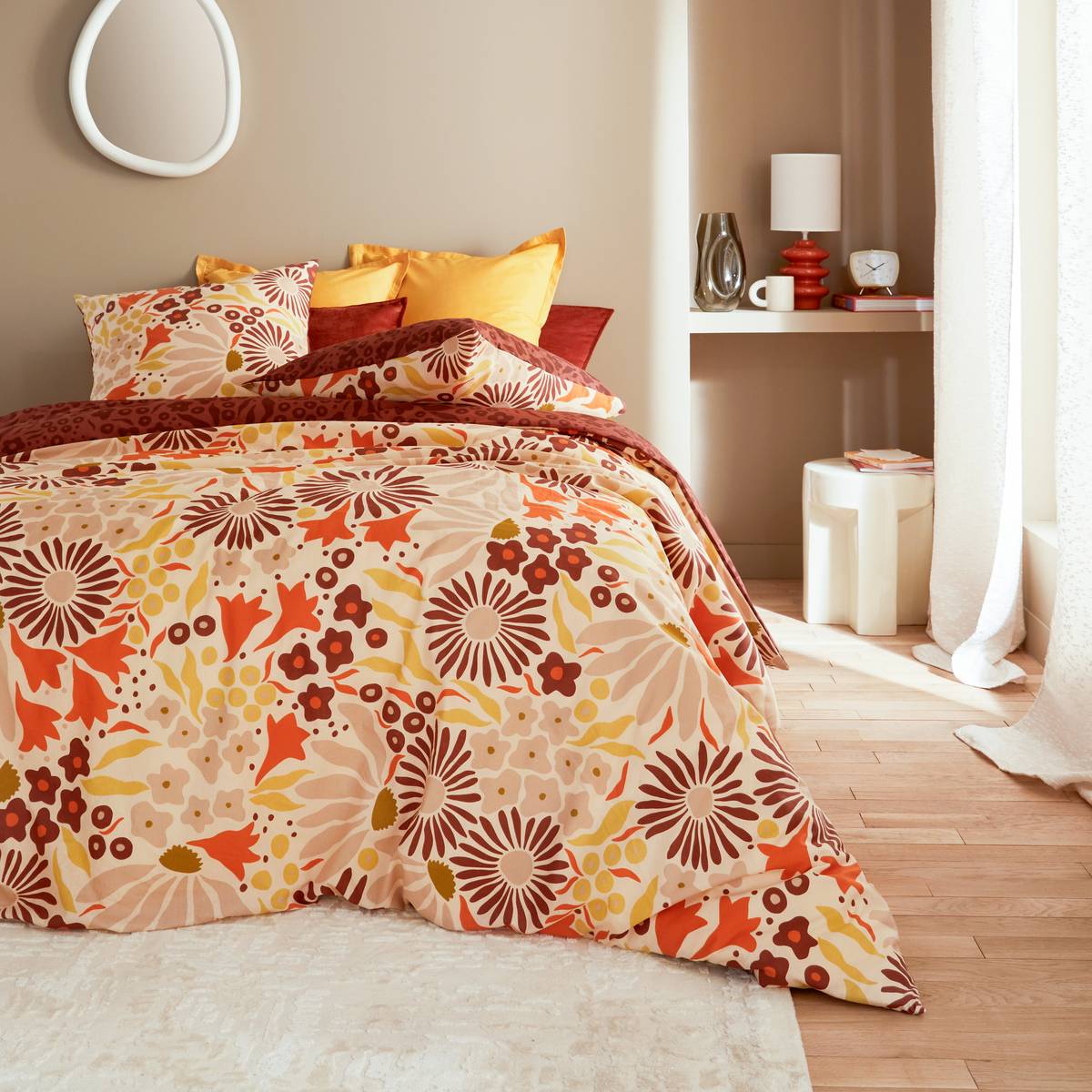 Printed bed set "Daisie" Brown, 240x220 cm