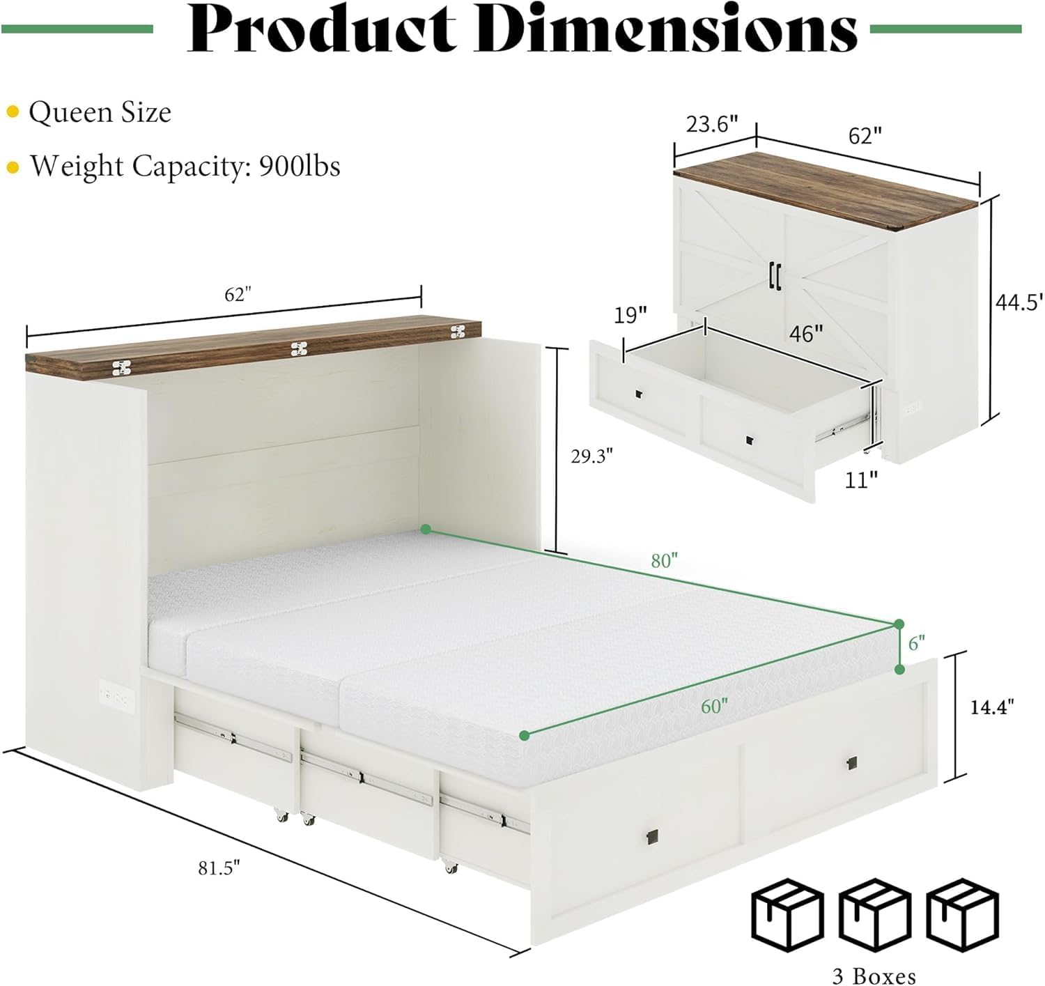 Queen Murphy Bed with 6