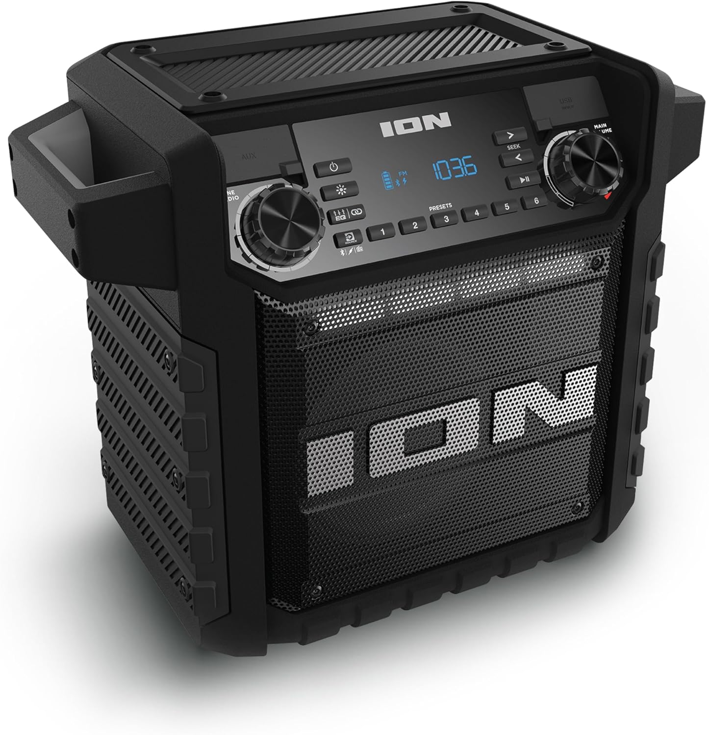 ION Tailgater Classic Outdoor Portable Bluetooth Speaker with Rechargeable Battery, FM Radio, USB Port, IPX5 Water-Resistant, 6.5