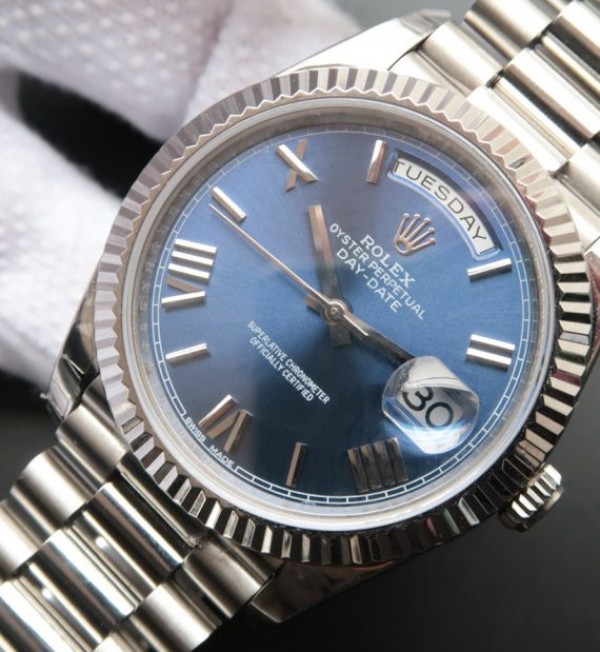 Replica Rolex Day-Date 40mm 228239 Noob Blue Dial SS President Bracelet A3255 - Elite Watch Atelier