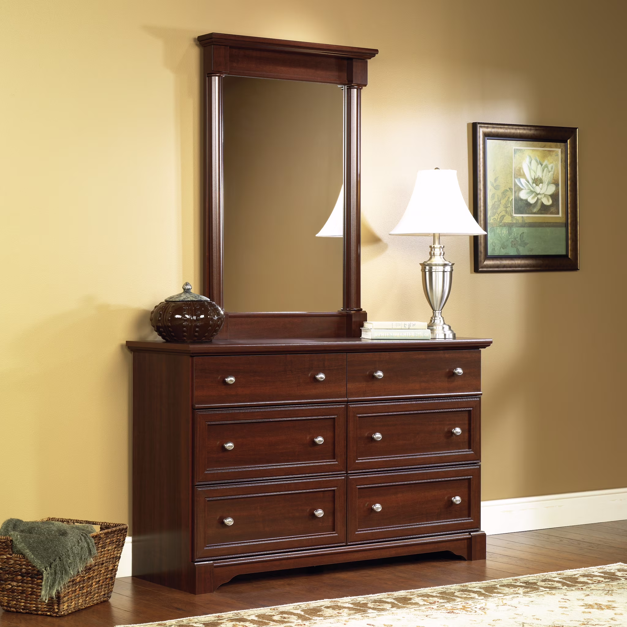 Sauder Palladia 6-Drawer Bedroom Dresser, Vintage Oak Finish - Image 3