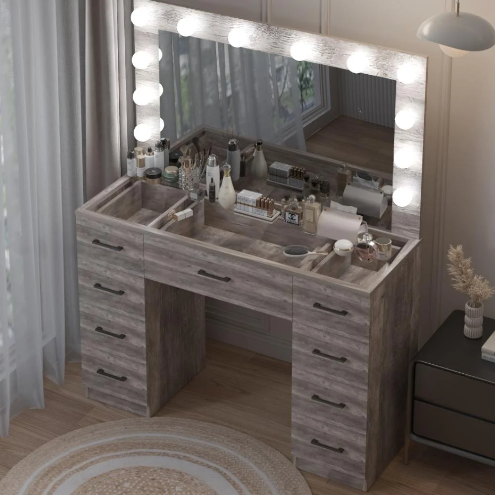 Ktaxon Large Makeup Vanity, Vanity Table Set w/ Visible Glass Top w/ Charging Station, White - Image 103