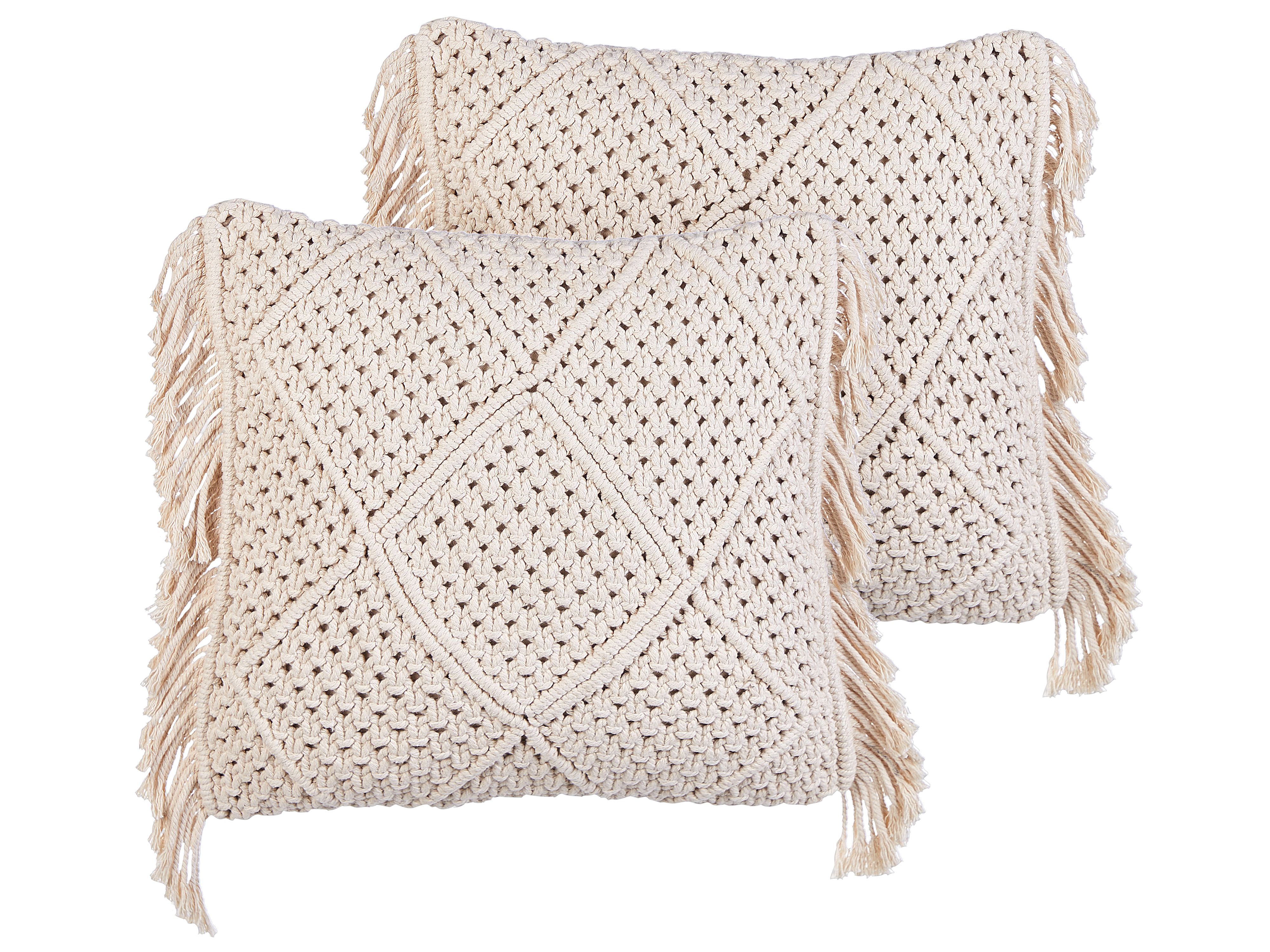 Set of 2 Decorative Cushions BESHAM Cotton 45 x 45 cm Light Beige Geometric Pattern
