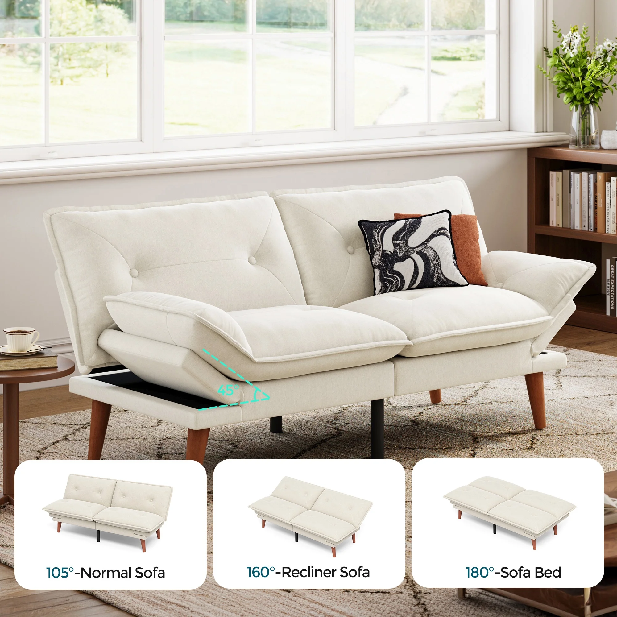 Linsy Home 70" W Chenille Convertible Futon Sofa Bed with Adjustable Armrests, Green - Image 21