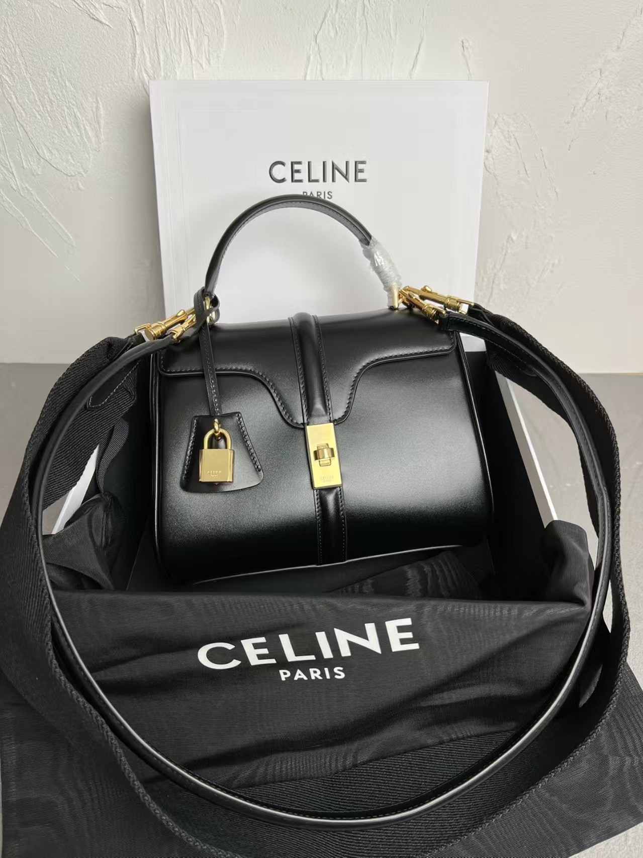 Celine Black Mini 16 in Satinated Calfskin Bag