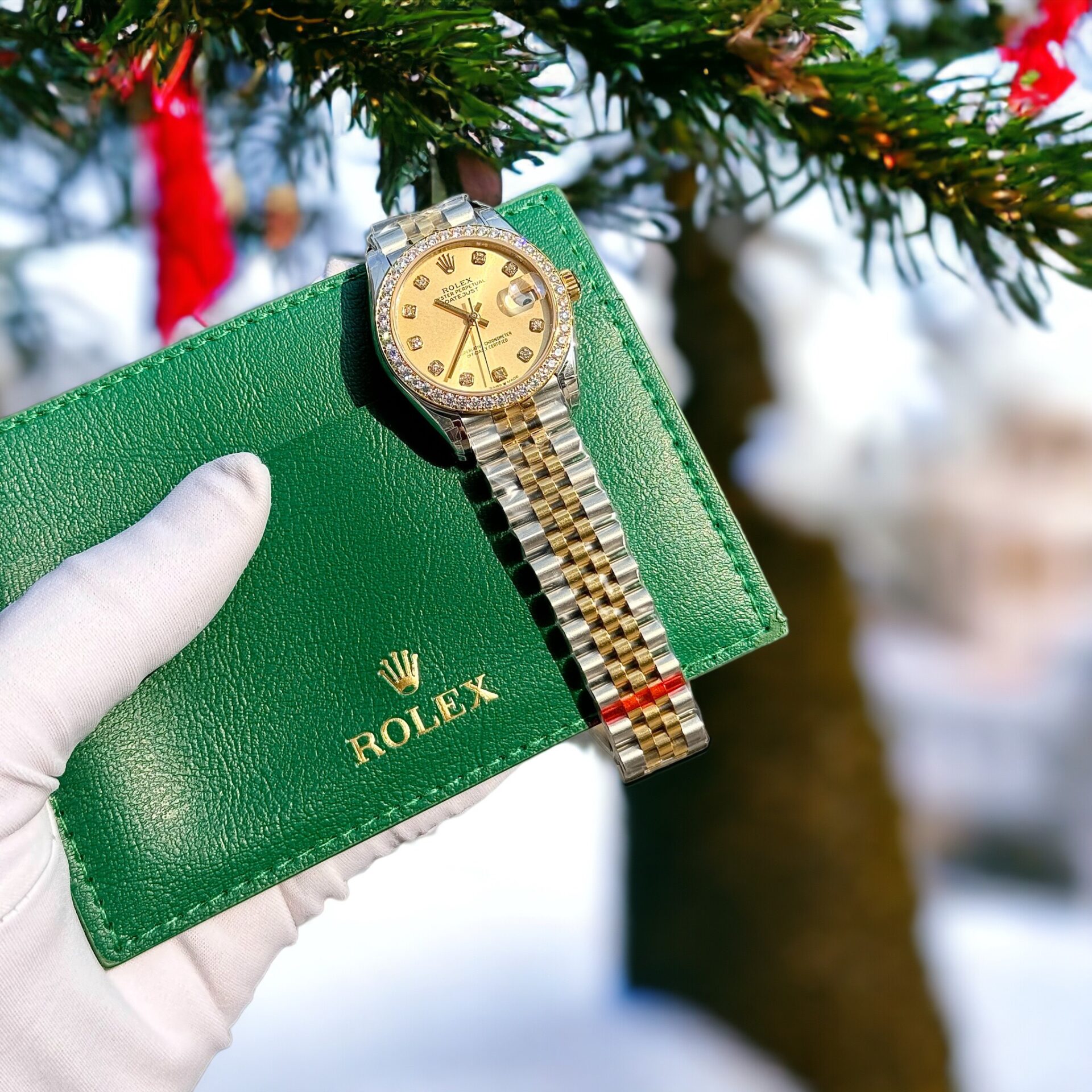 Rolex DateJust Replica Watch With Moissanite Diamonds Yellow Dial 31mm - Elite Watch Atelier