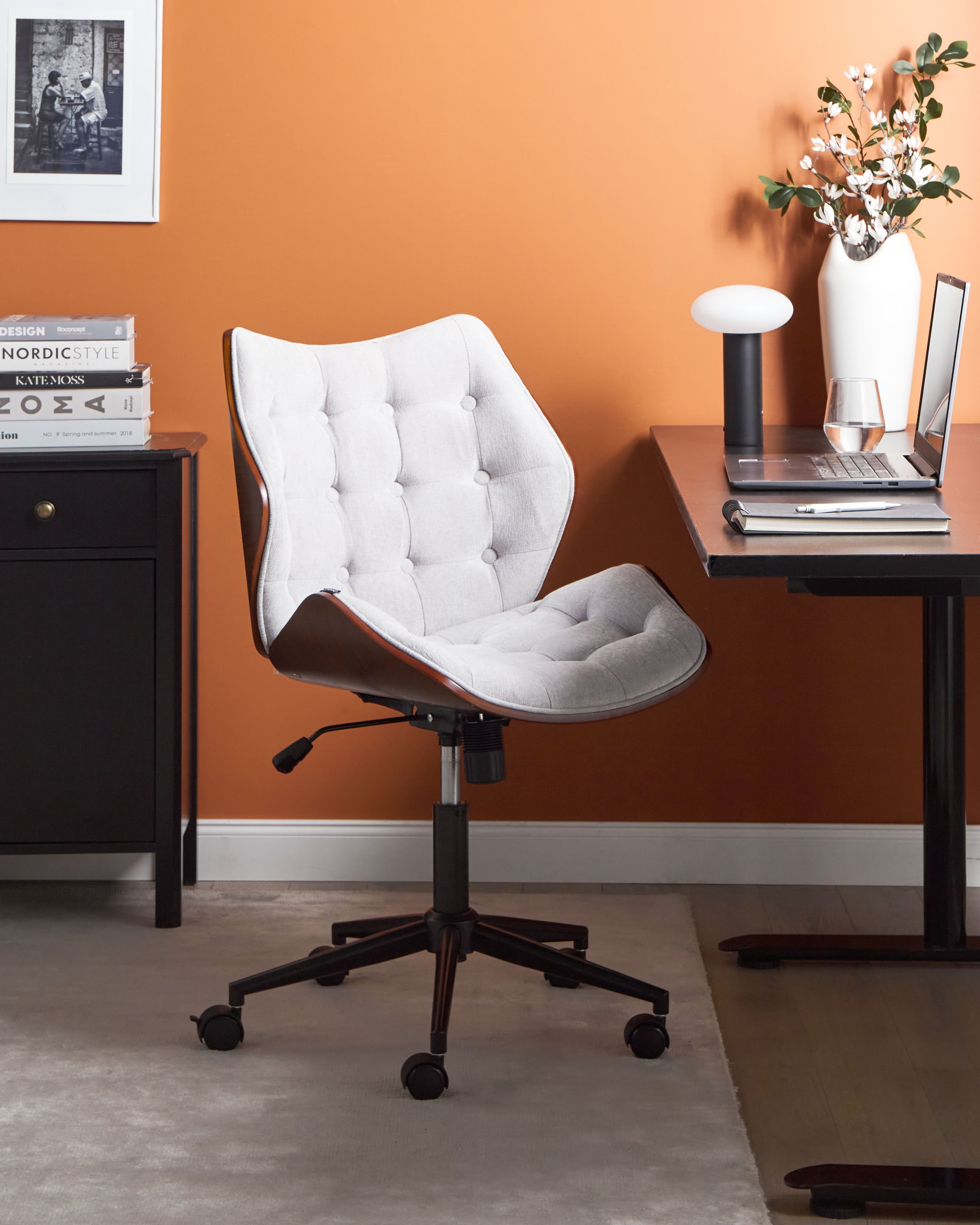 Desk Chair LOMPOC Faux Linen Grey