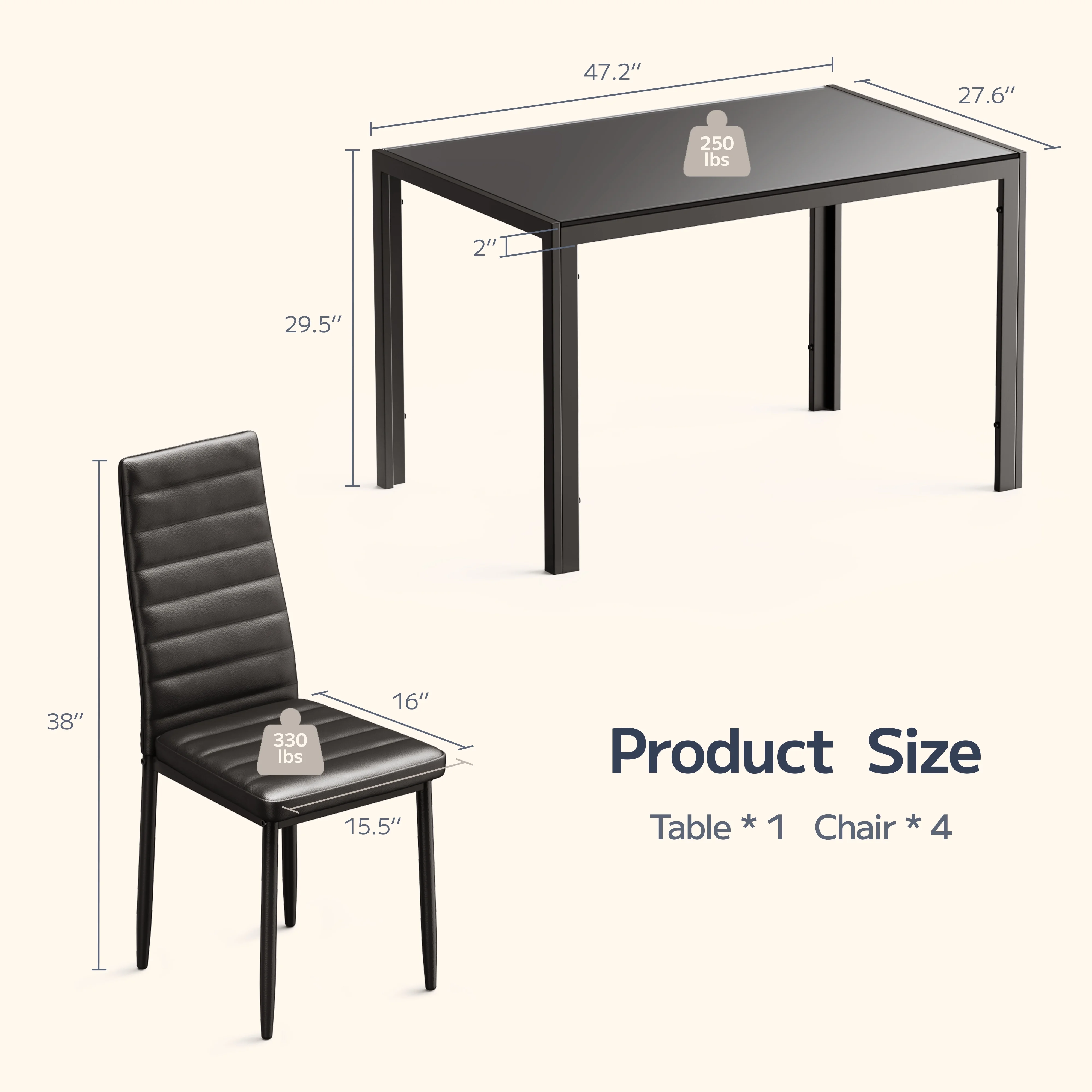 Asofer Modern 7 Piece Dining Table Sets for 6, Glass Kitchen Table, PU Leather Chair, Dining Room, Black - Image 21