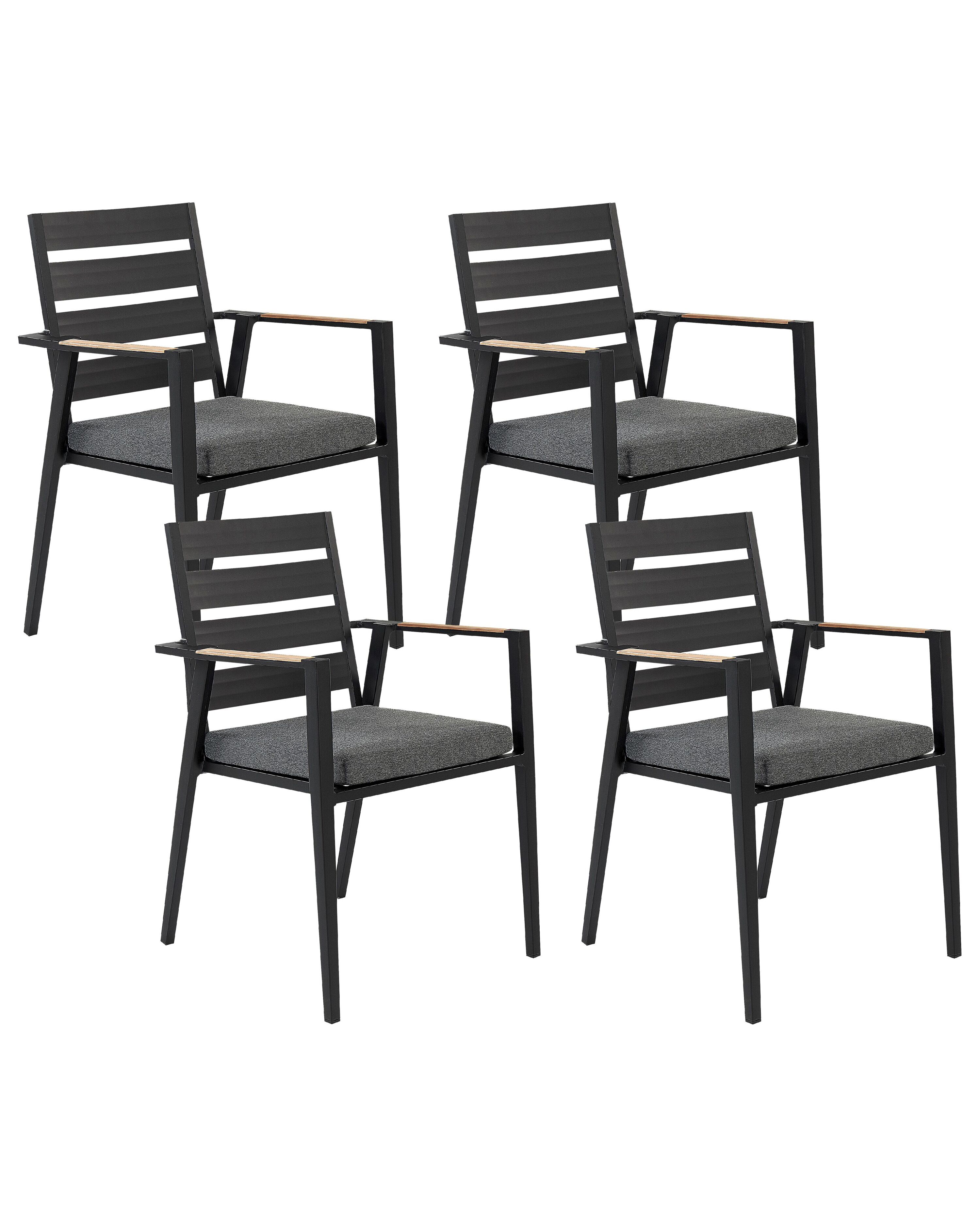 Set of 4 Garden Chairs with Cushions TAVIANO Metal Black