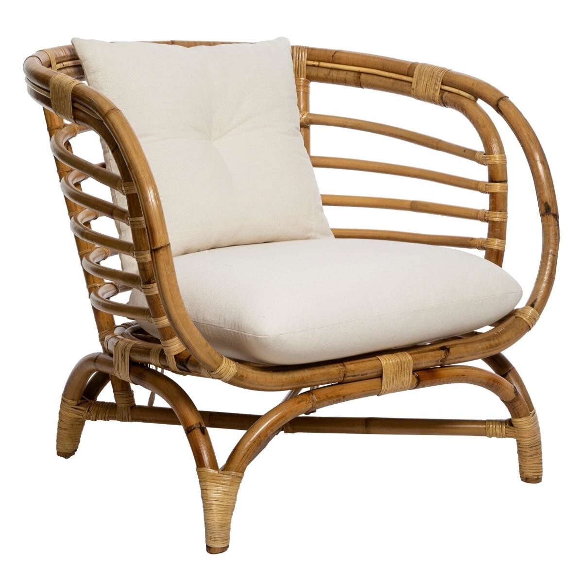 Armchair "Farah" Rattan, white fabric
