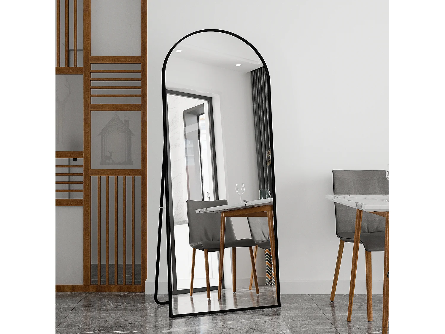 180 x 80 cm Miroir debout au sol - Miroir à corps complet arcé - avec cadre en aluminium - noir