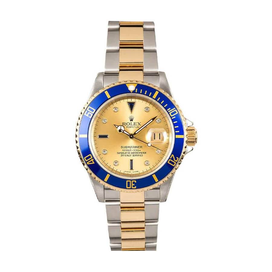 Rolex Submariner Serti Two Tone Stainless Steel Gold Diamond 16613 Replica - Elite Watch Atelier