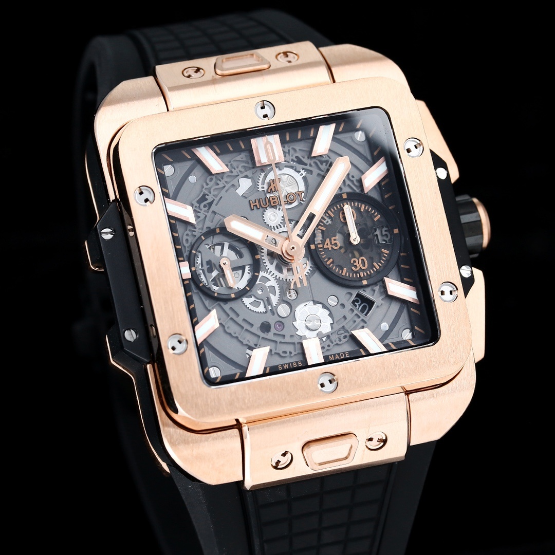 Hublot Big Bang, Square Bang Unico 42mm Textured Rubber Strap(1:1 replica) - Top club
