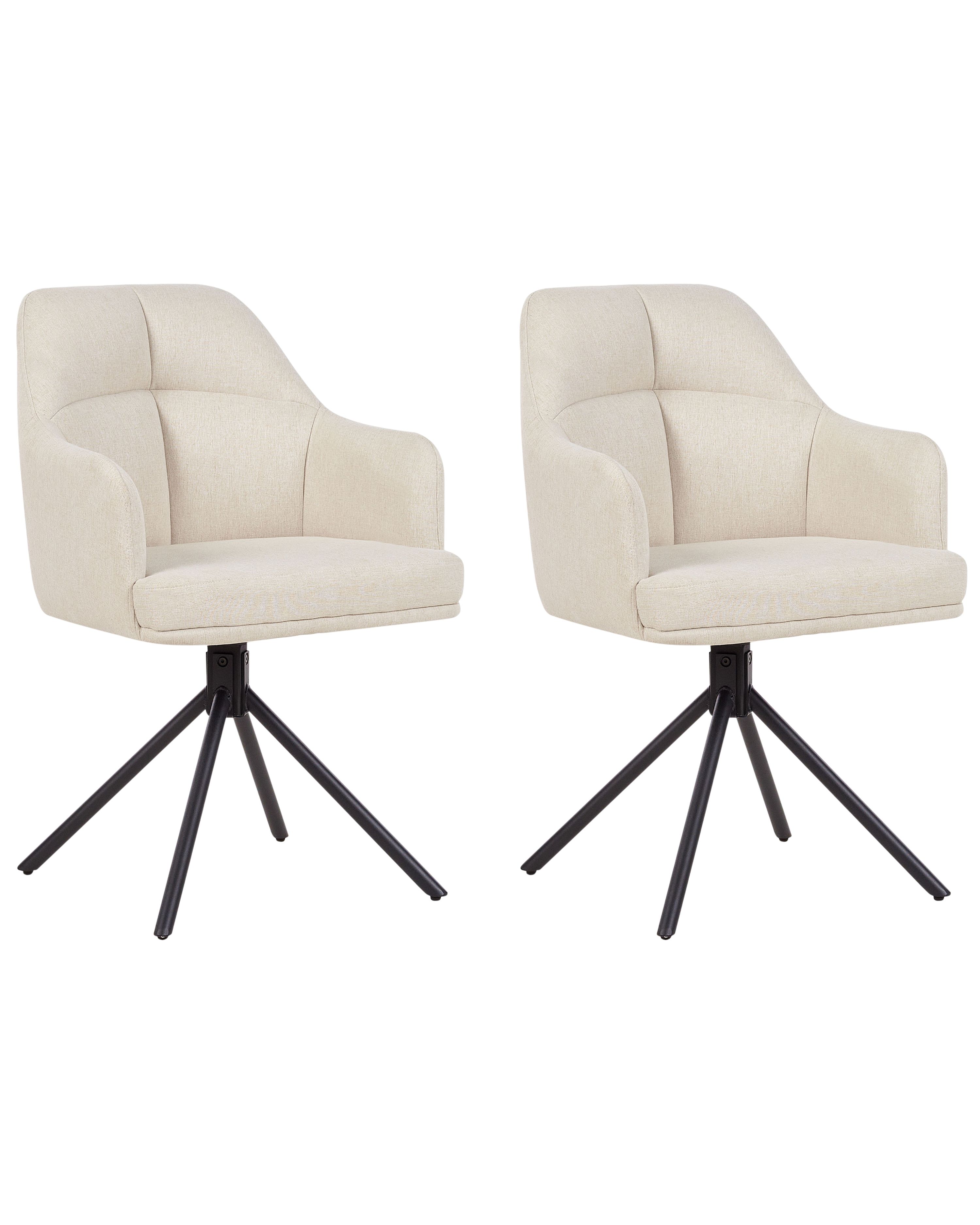 Set of 2 Dining Chairs Swivel MIRA Fabric Beige