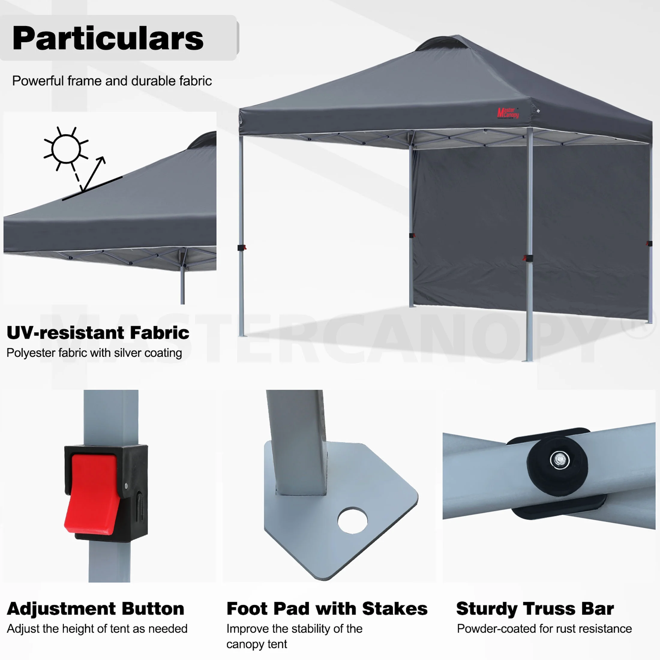 MASTERCANOPY 10' x 10' Easy Pop-up Canopy Tent Outdoor Shade Shelter with 1 Sidewall, White - Image 34
