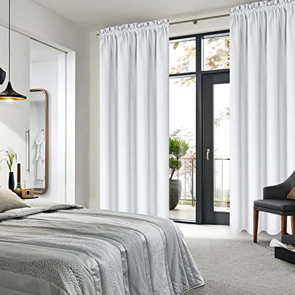 DWCN Blackout Curtains for bedroom �?Thermal Insulated room darkening Drapes for Living Room, Greyish White, W 42 x L 84 Inch, Set of 2 Rod Pocket Curtain Panels