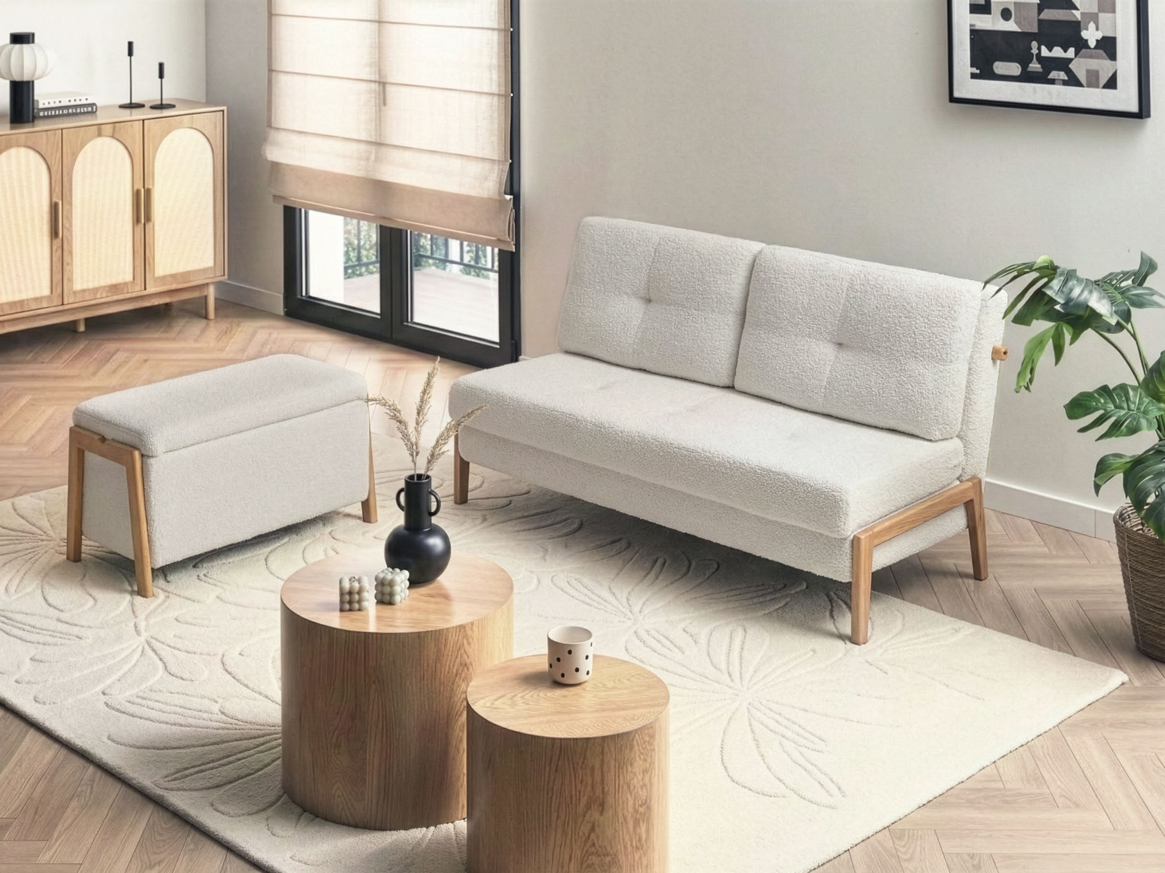 Living Room Set 3 Seater EDLAND Boucle White with Bench