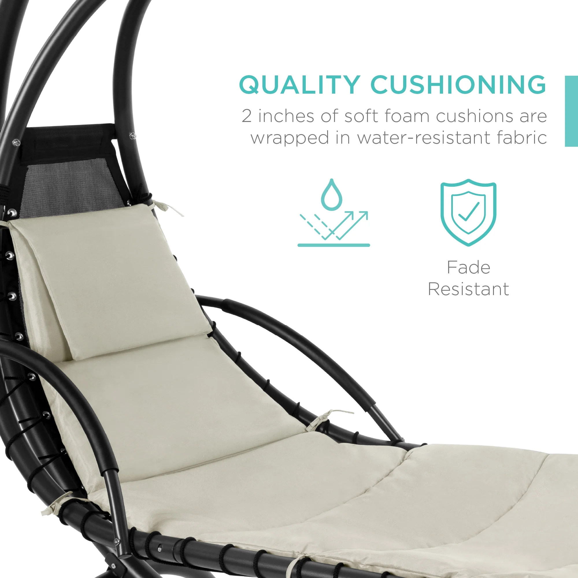 Best Choice Products Hanging Curved Chaise Lounge Chair Swing for Backyard, Patio w/ Pillow, Shade, Stand - Teal - Image 35