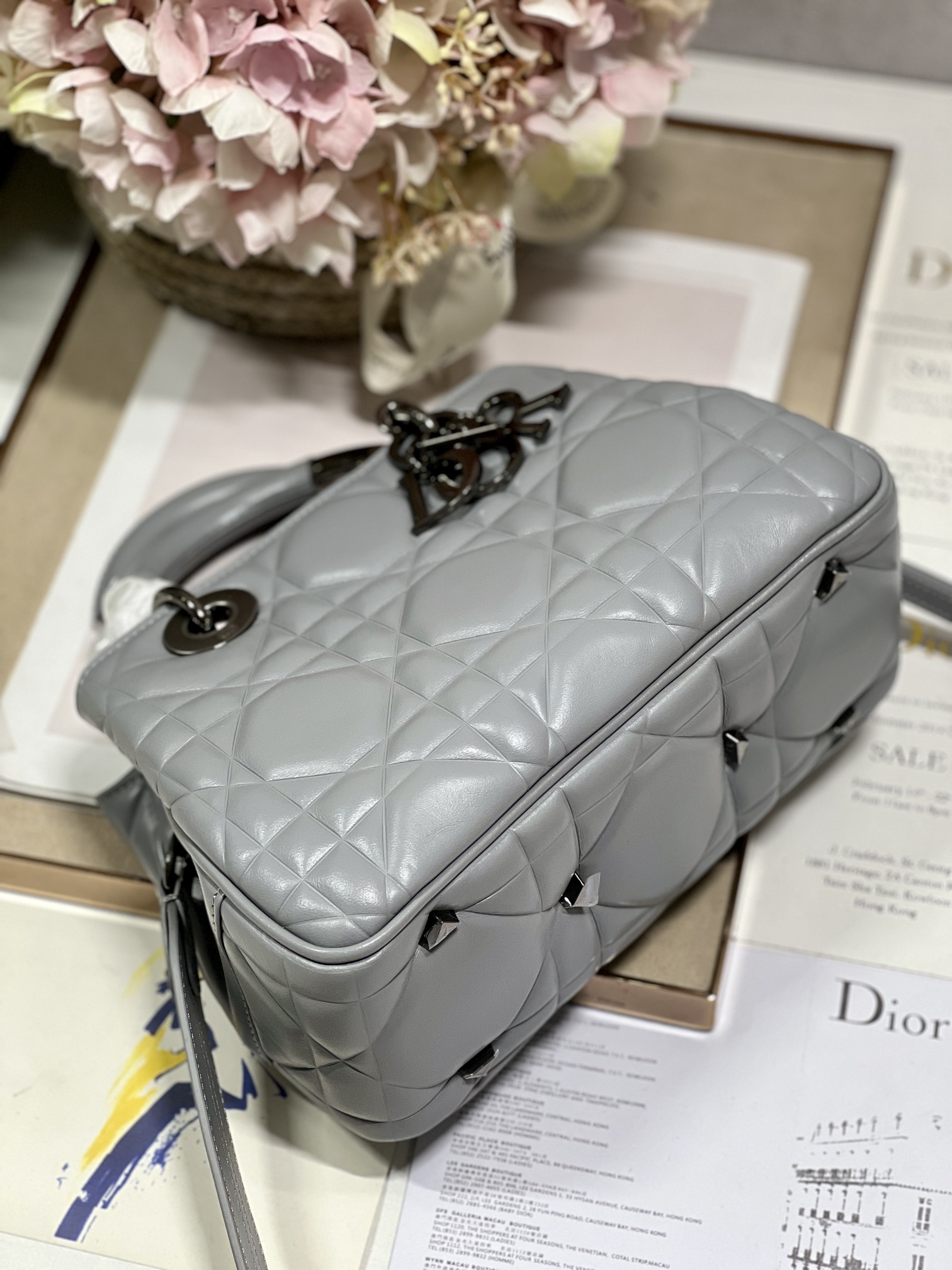 The Medium Lady 95.22 Bag With Black Tone Hardware Black/White/Grey For Women 9.5in/ 24cm1:1High-quality replica