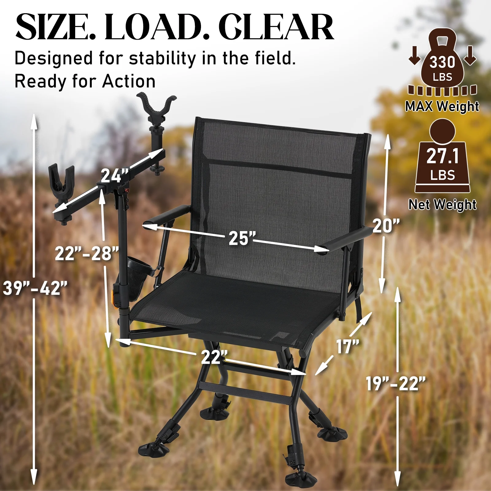 Danrelax 360�� Silent Camo Hunting Blind Chair, Armrests, Side Pouch, Telescopic Legs - Image 41