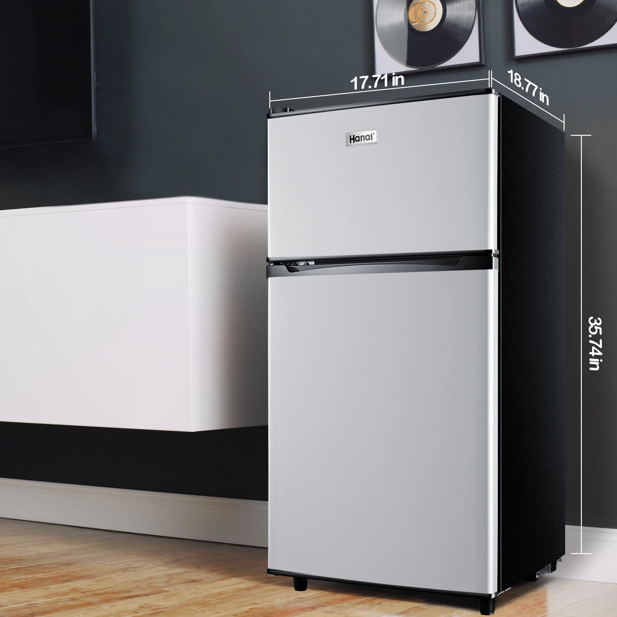 WANAI 3.5 Cu ft Two Door Mini Fridge, Silvery - Image 7