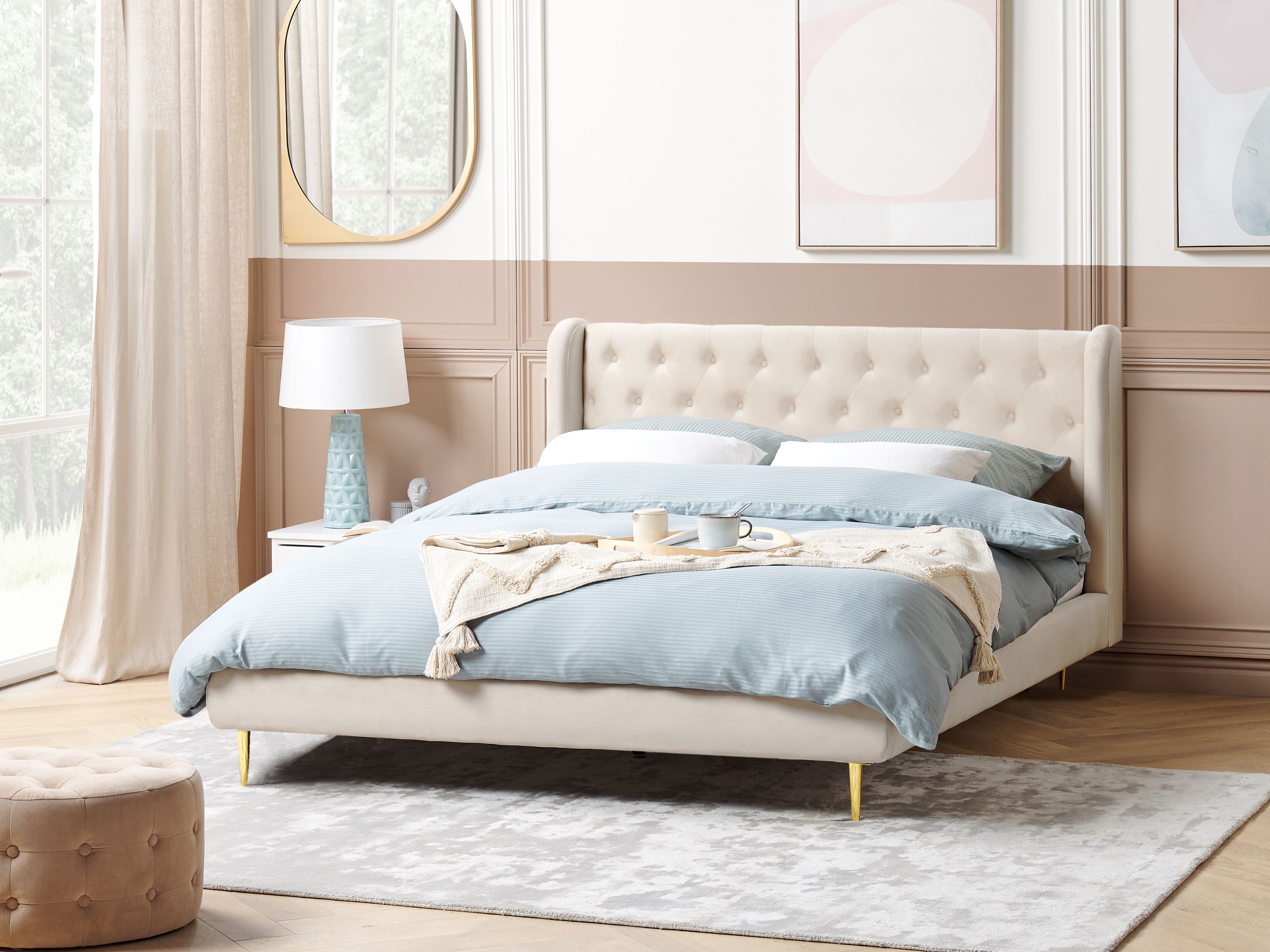 Bed Velvet FORBACH 180 x 200 cm (EU Super King) Beige