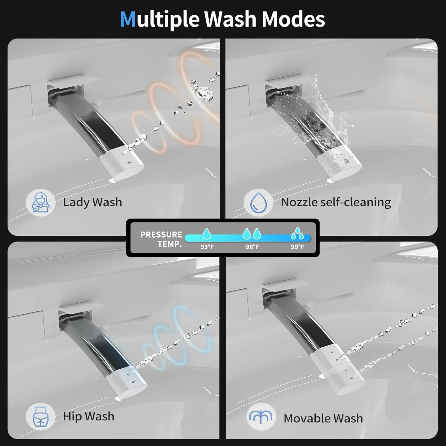 LALAHOO Smart Toilet with Bidet Built in, Auto Open & Close, Elongated Heated seat, Foot Sensor Flush, LED Display, Warm Water Wash, Dryer, Night Light, Black - Image 50