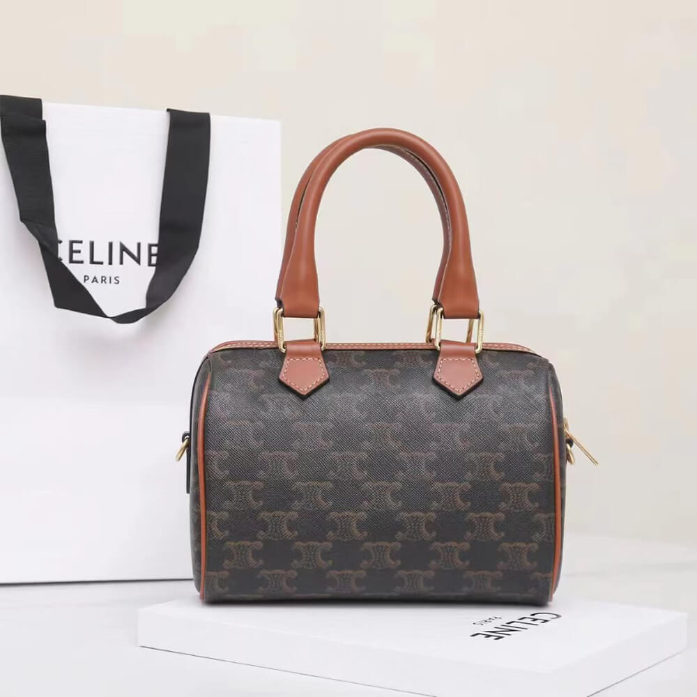 CELINE Small Boston IN Triomphe Canvas and calfskin1:1High-quality replica