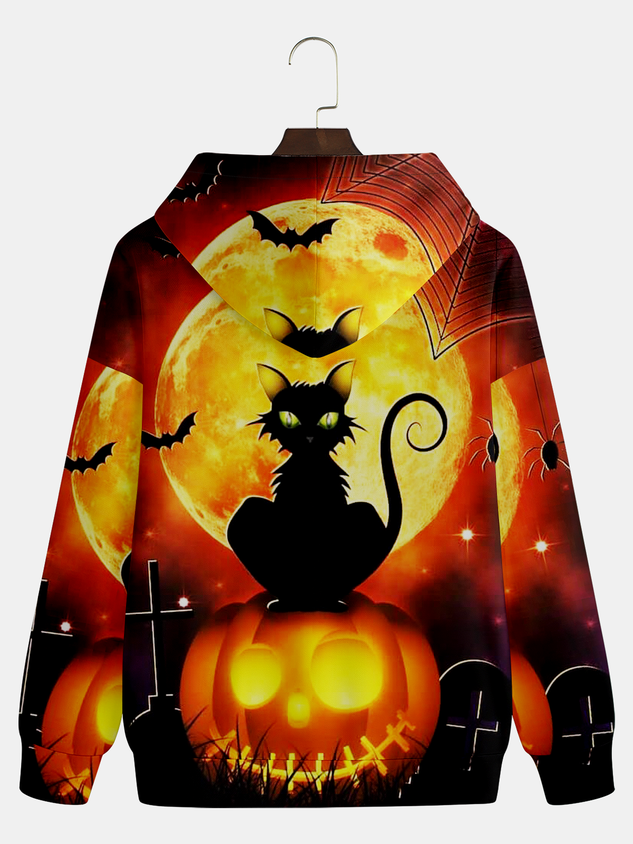 Men's Black Halloween Print Fashion Hooded Long Sleeve Sweatshirt