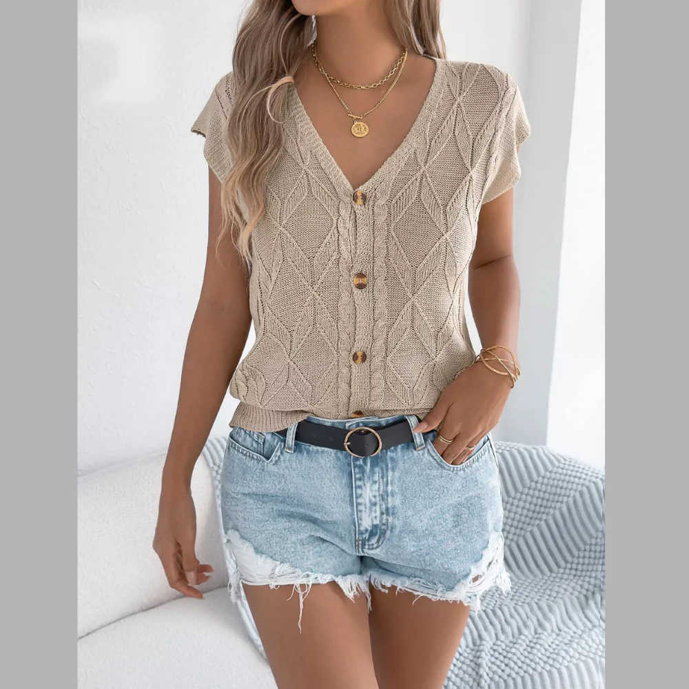 Textured Cable Button-Up Sweater Cardigan - ZKZOOK