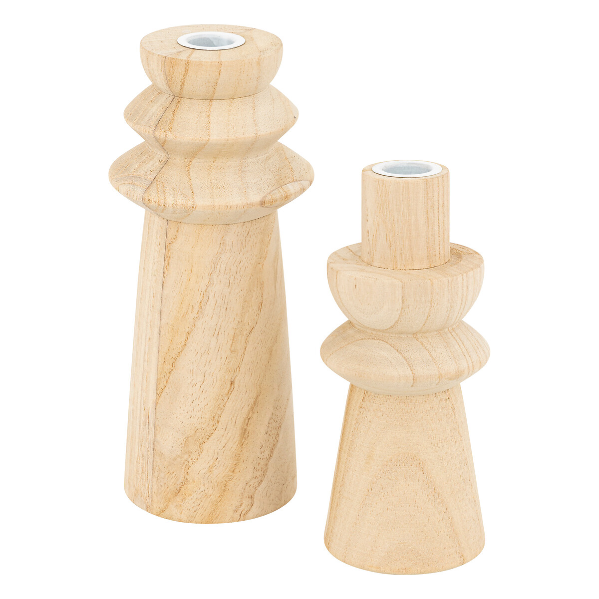 Set of 2 candle holders "Uma" Wood, H.23.5 cm