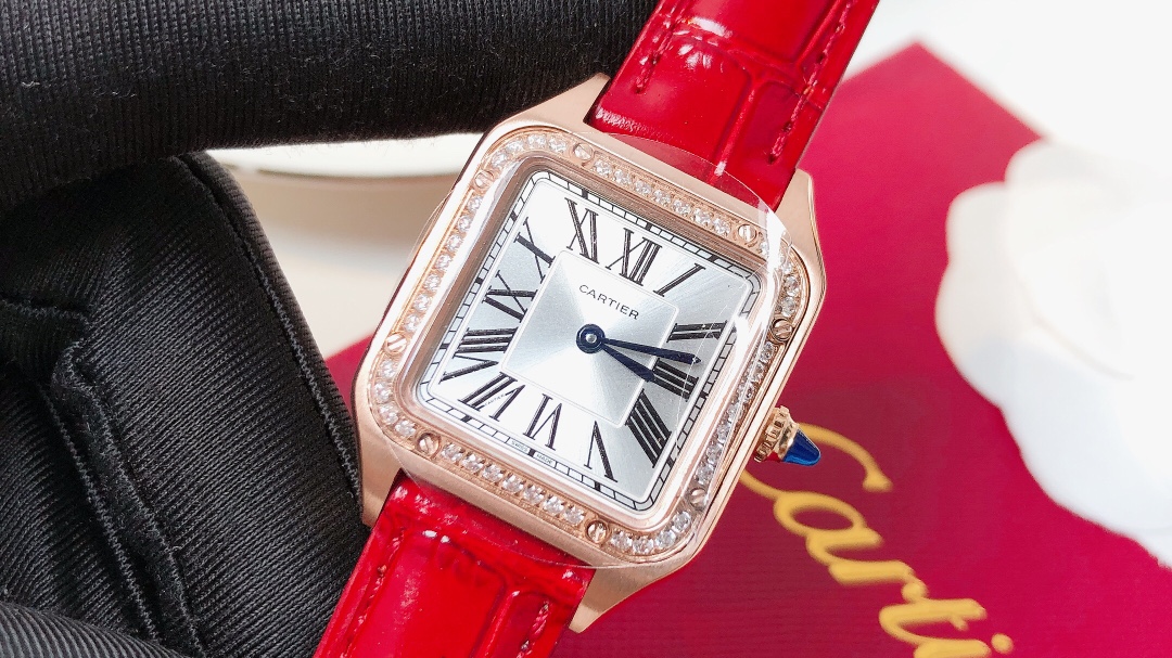 Santos Demoisell Santos Platinum Diamonds Collection - Steel Mini - Red(1:1 replica) - Elite Watch Atelier