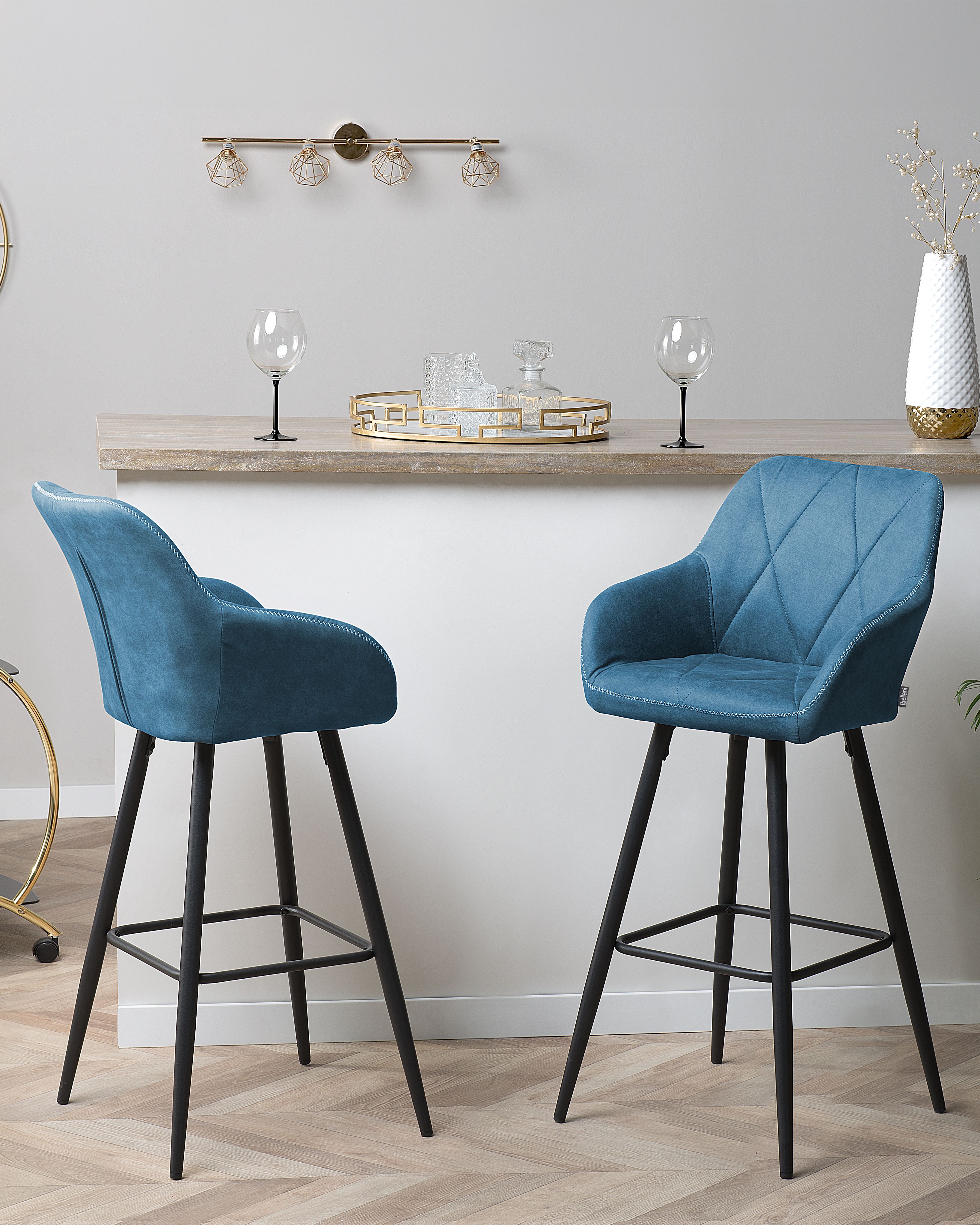 Set of 2 Bar Chairs DARIEN Sea Blue