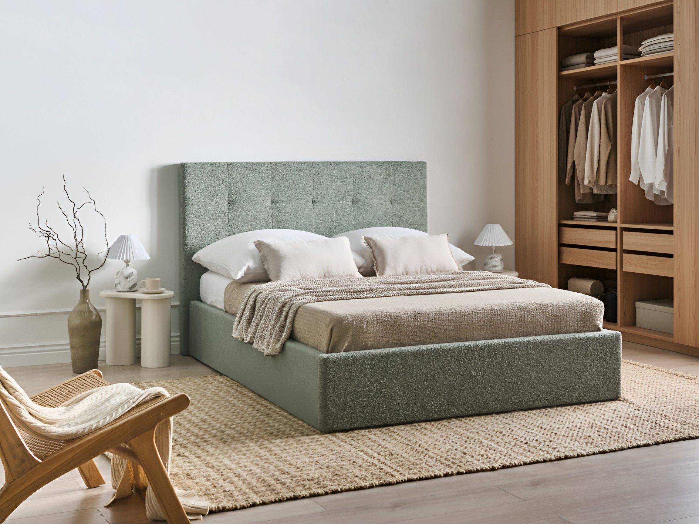 Ottoman Bed Boucle LORIENT 140 x 200 cm (EU Double) Green
