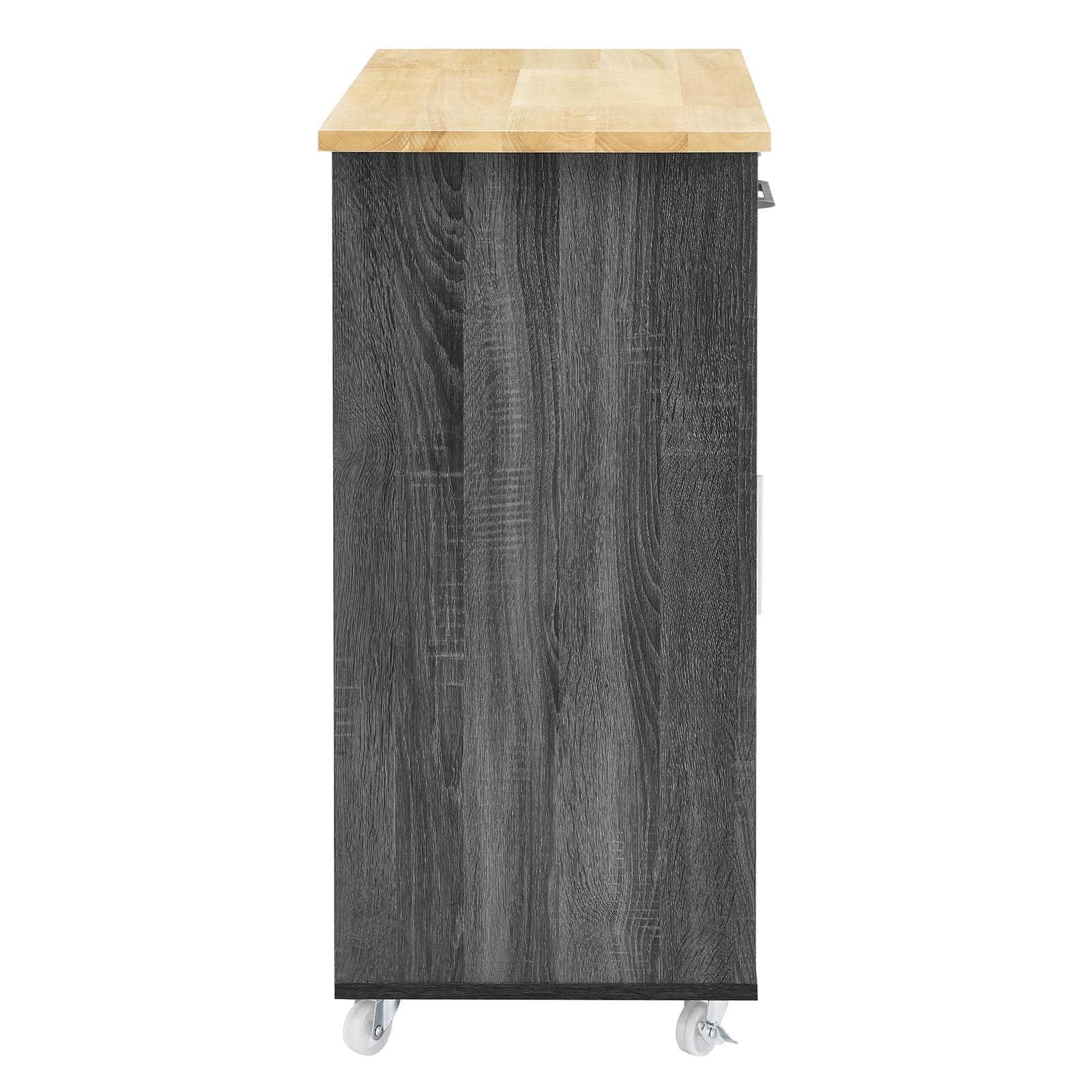 Culinary Rolling Kitchen Cart with Storage in Charcoal Natural - 3 Tiers Kitchen Island on Wheels with Towel Bar, Functional as a Coffee Station, Bar Cabinet or Butcher Block Island