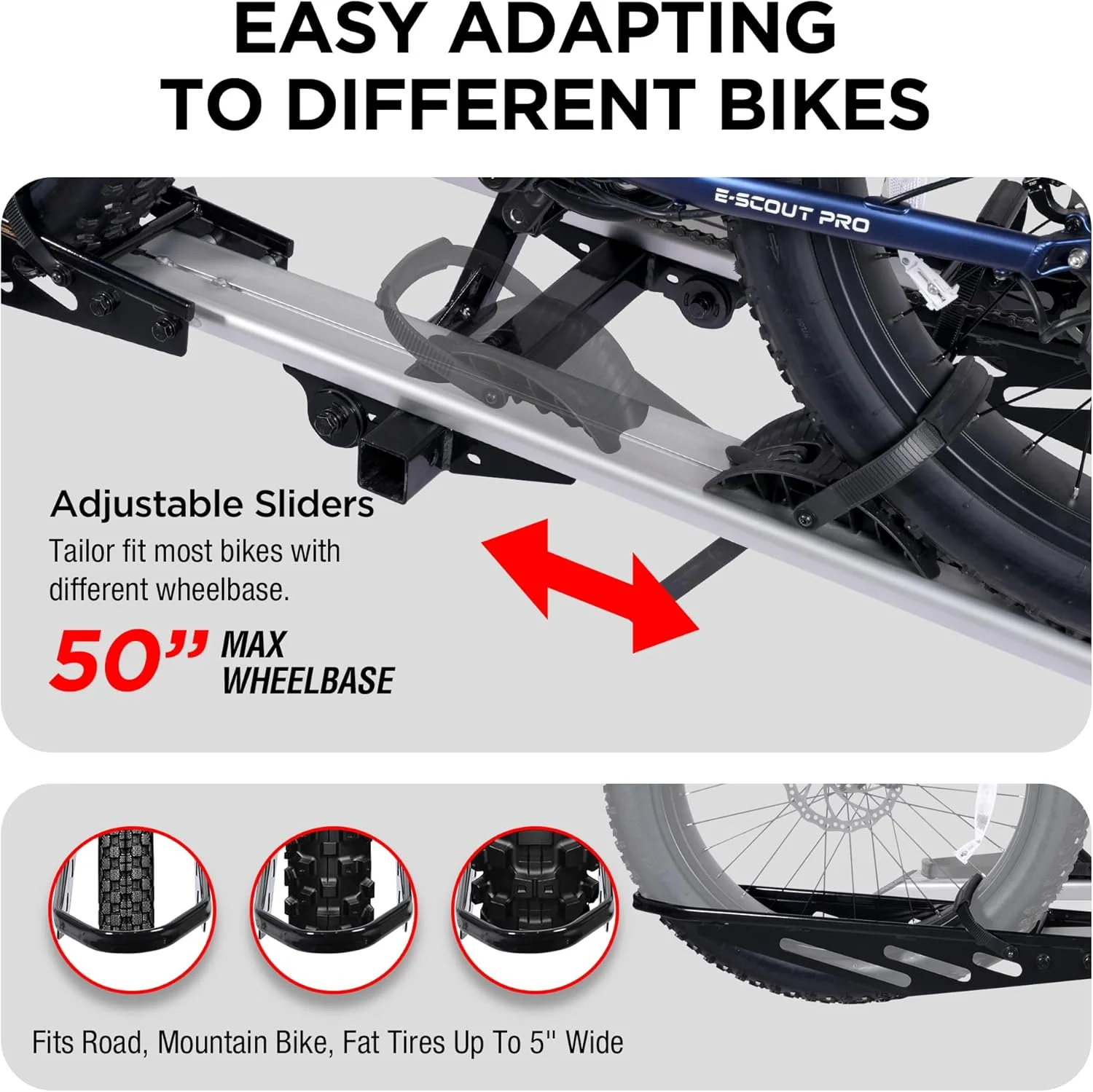 Young Electric Ebike Rack, 200lb Capacity, Alloy Steel Hitch Mount, Fits 5-Inch Fat Tire Bikes, 2-Inch Receiver - Image 14