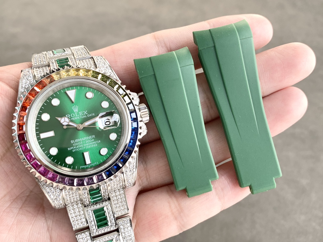 Rolex Submariner Special Edition with diamonds - Green iridescent diamonds - All diamonds - 40 mm(1:1 replica) - Elite Watch Atelier