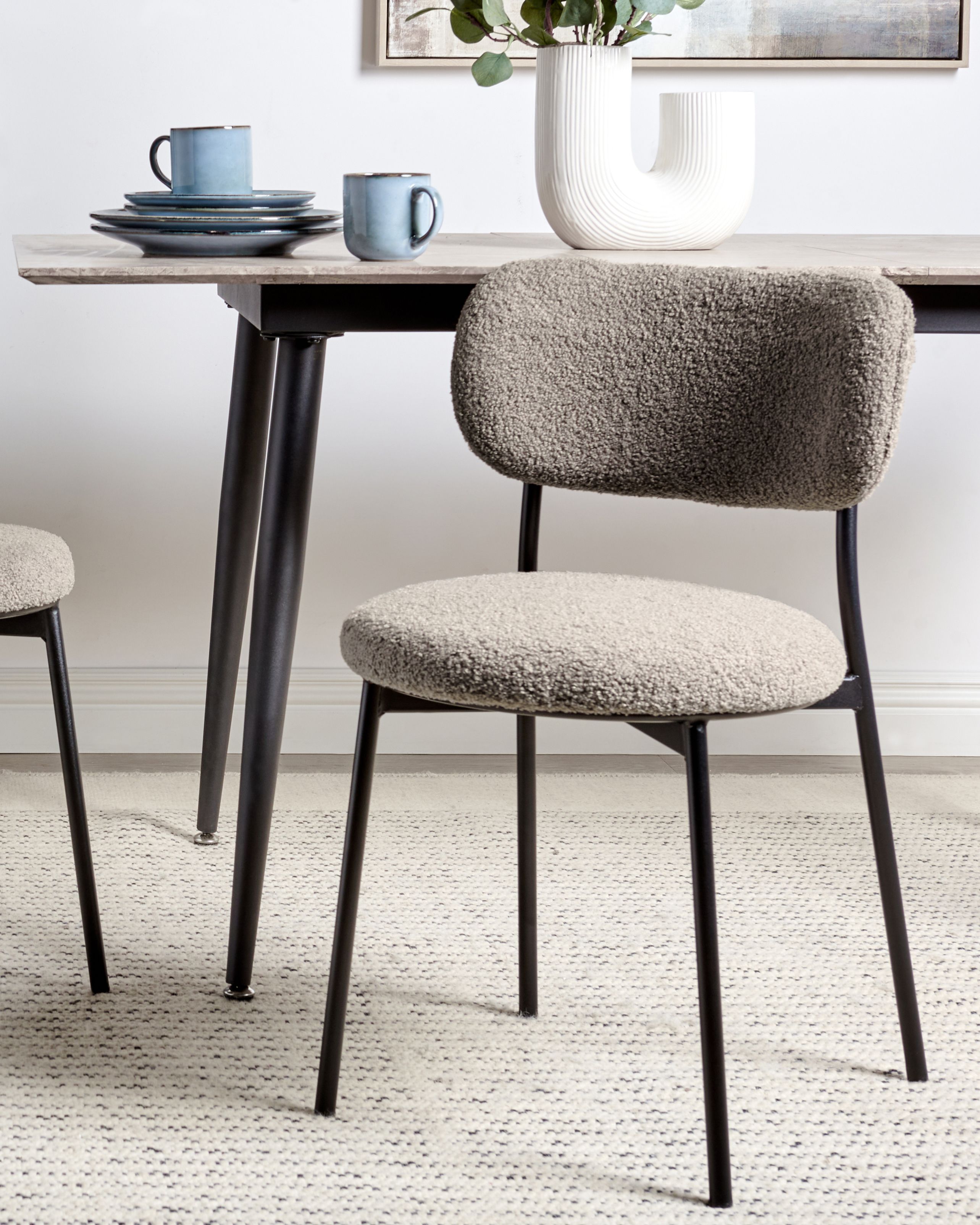 Set of 2 Dining Chairs CASEY Boucle Taupe
