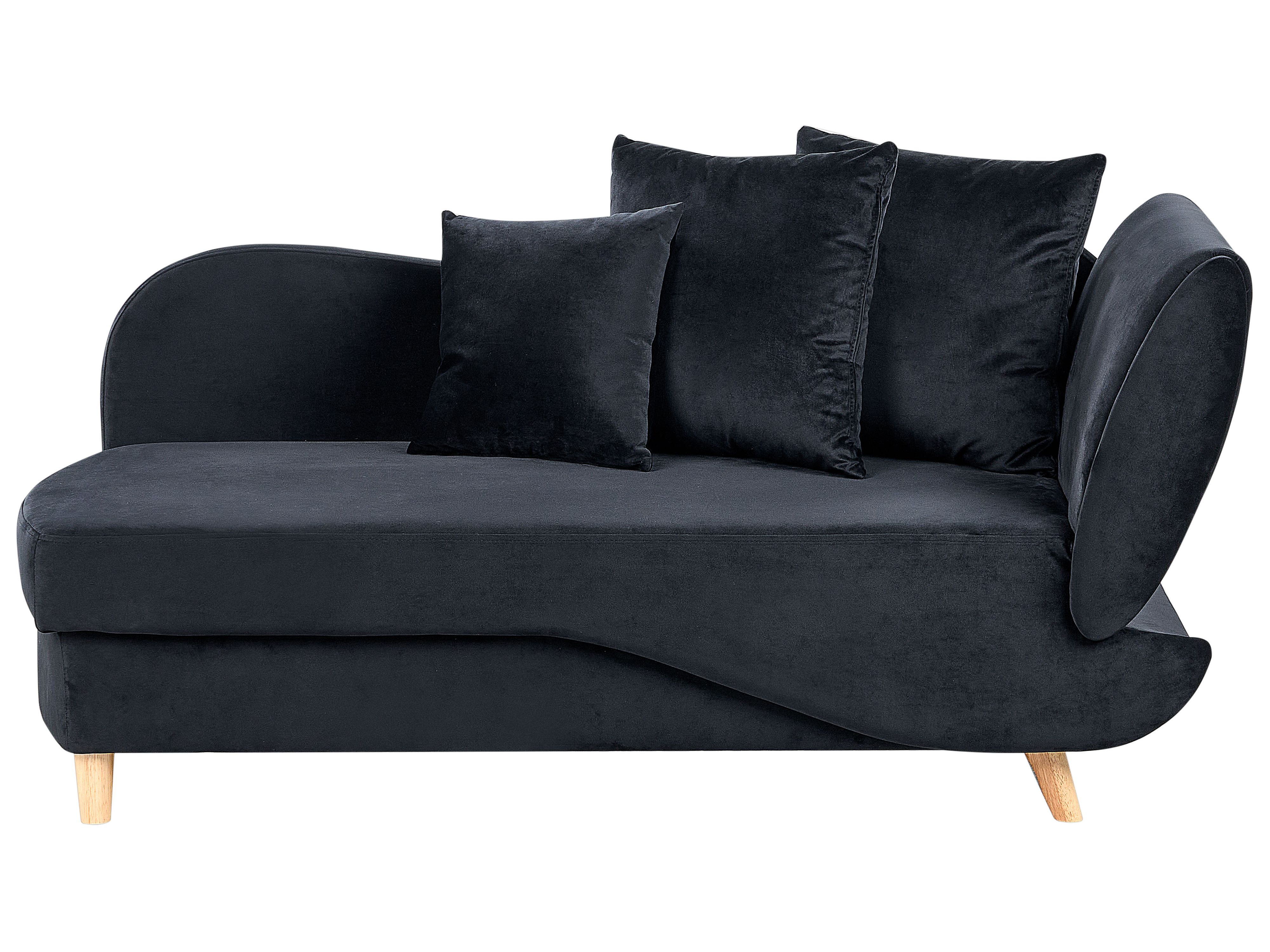 Right-Hand Chaise Lounge MERI Velvet Black with Storage