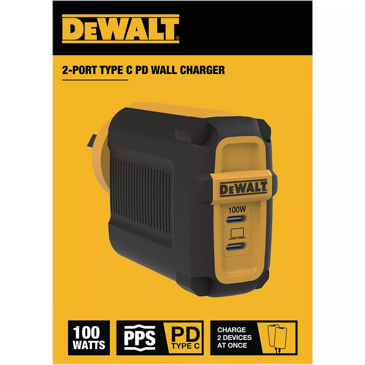 DEWALT 100W 2-Port GaN PPS PD Wall Charger