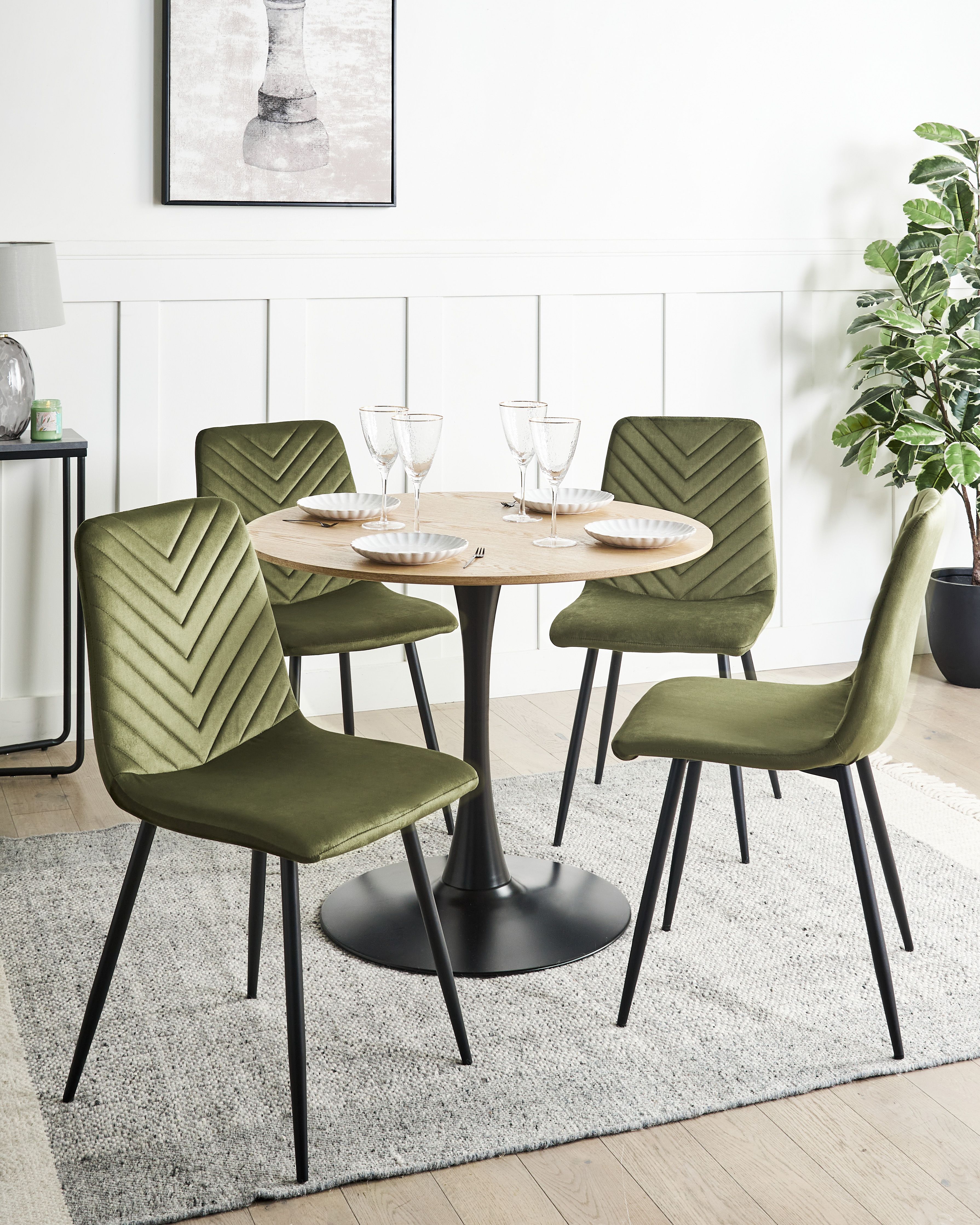 Set of 4 Dining Chairs HAVRE Velvet Olive Green