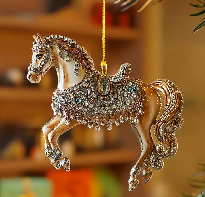 Vintage Acryl Paardenornament voor Feestelijke Decoratie – Klassiek Paard in Springende Houding