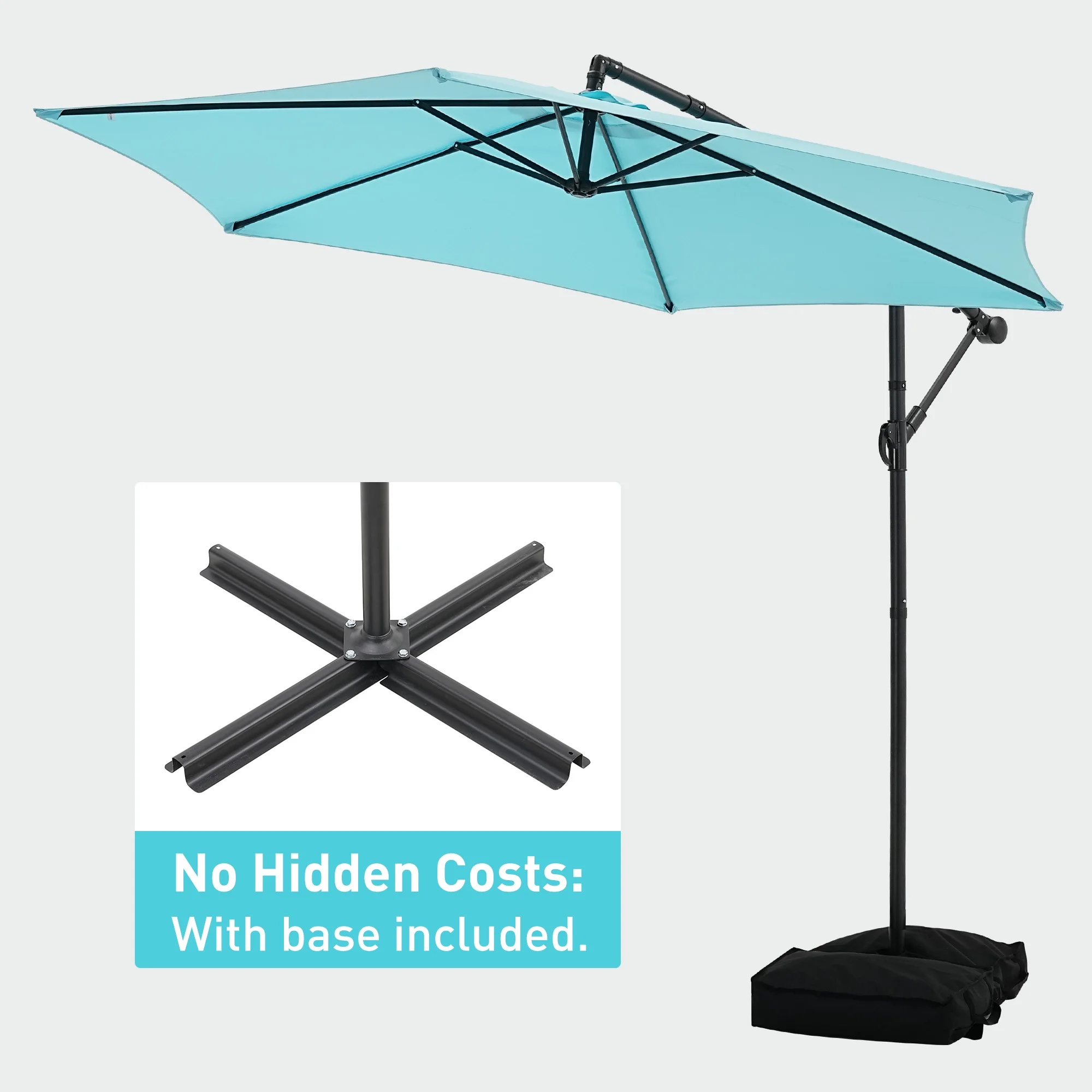 Ainfox 10ft Cantilever Patio Umbrella with Lights, Offset Market Umbrella with Sandbags Weighted Base and Cross Base,Khaki - Image 41