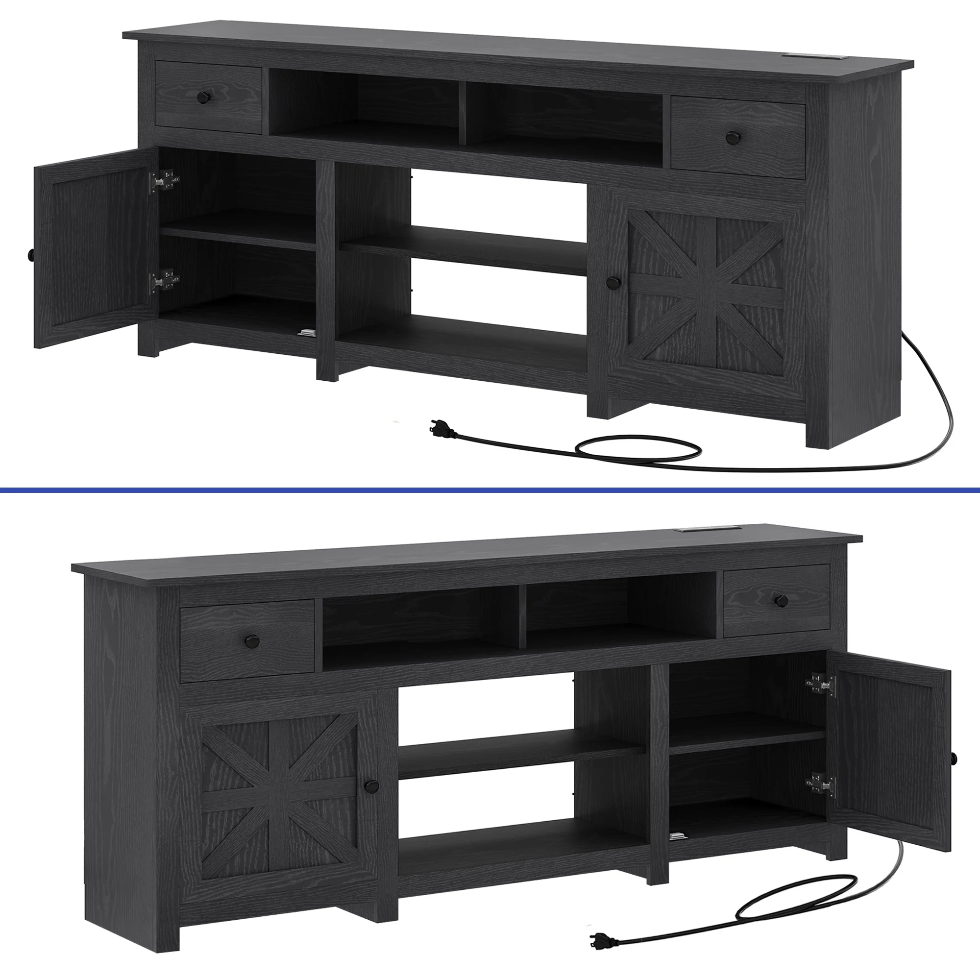 Uforic Farmhouse TV Stand for 75/80 Inch TV, Rustic Entertainment Center with Power Outlet, Storage Drawers, TV Console for Living Room, Oak - Image 31