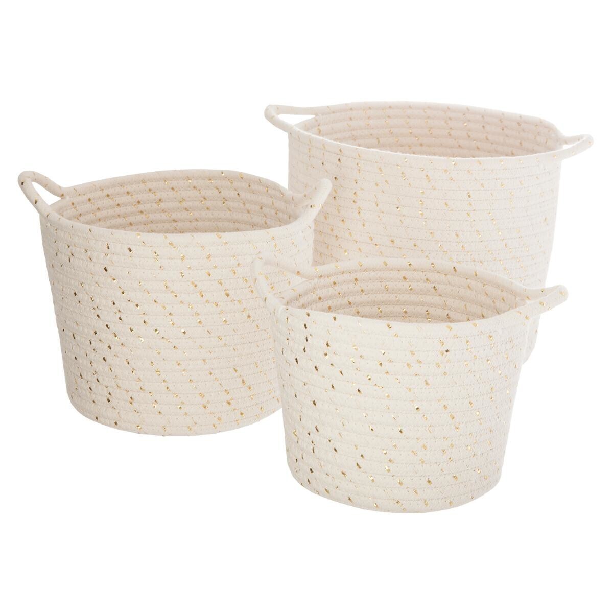 Set of 3 baskets "Lurex" Beige, D.19.5/22/24 cm