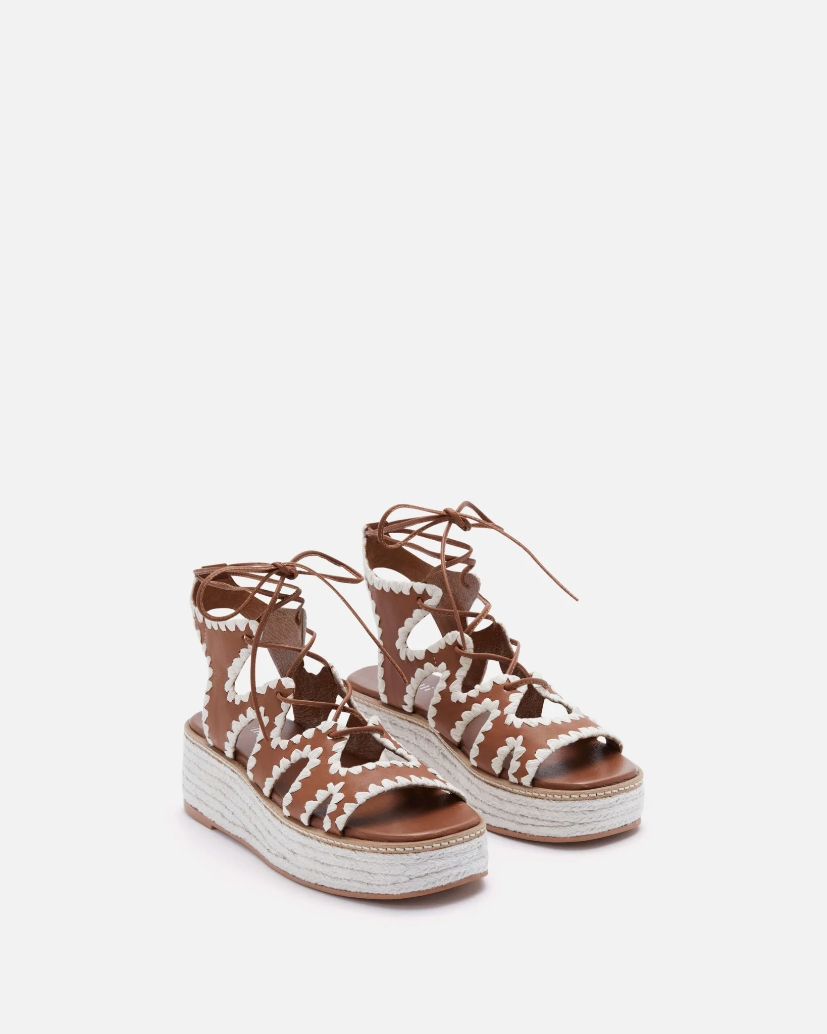 COMPENSÉES IVELYSE COGNAC - Compensées en cuir avec brides à lacets