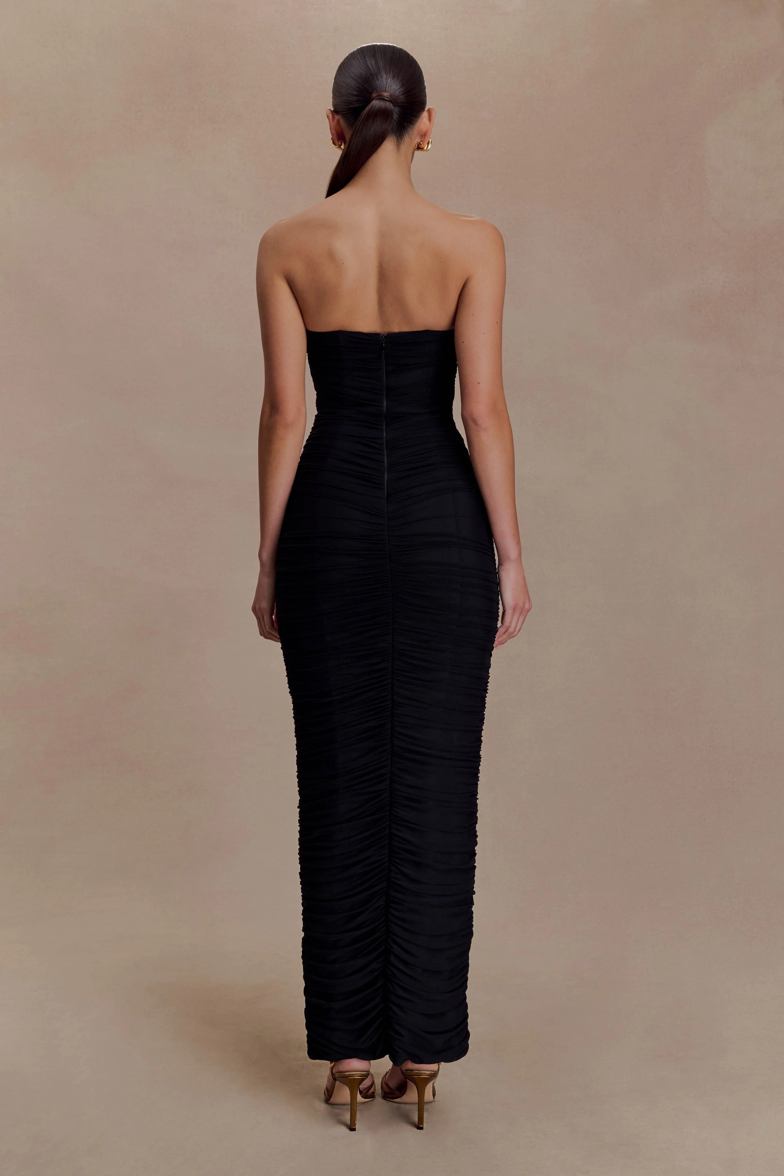 Jianna Strapless Mesh Maxi Dress - Black