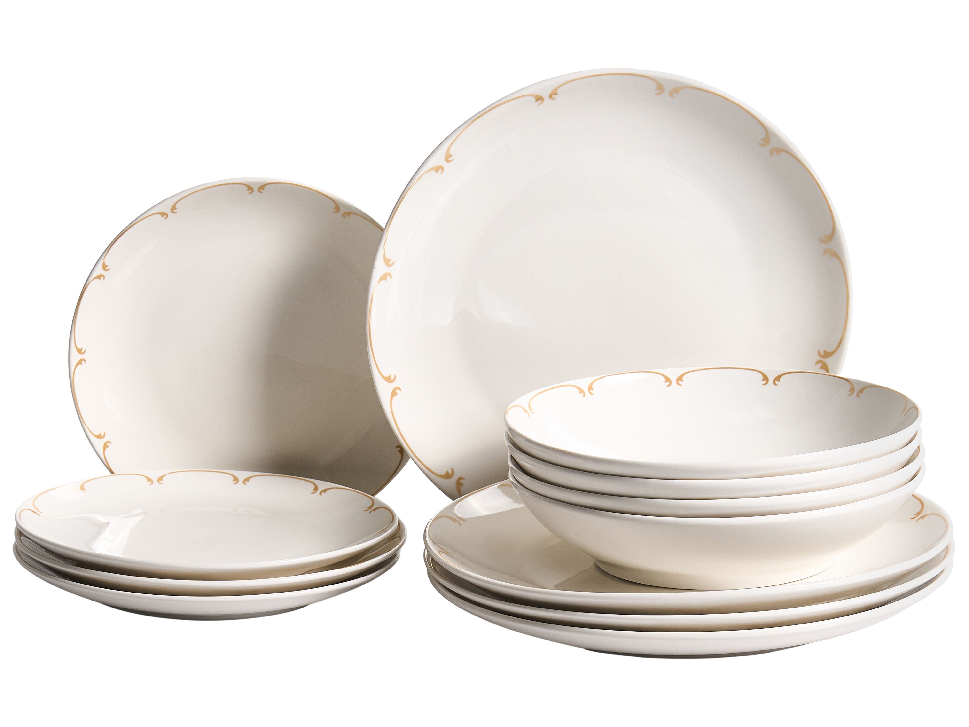 Set of 12 Dinnerware CHAROLI Porcelain White/ Gold