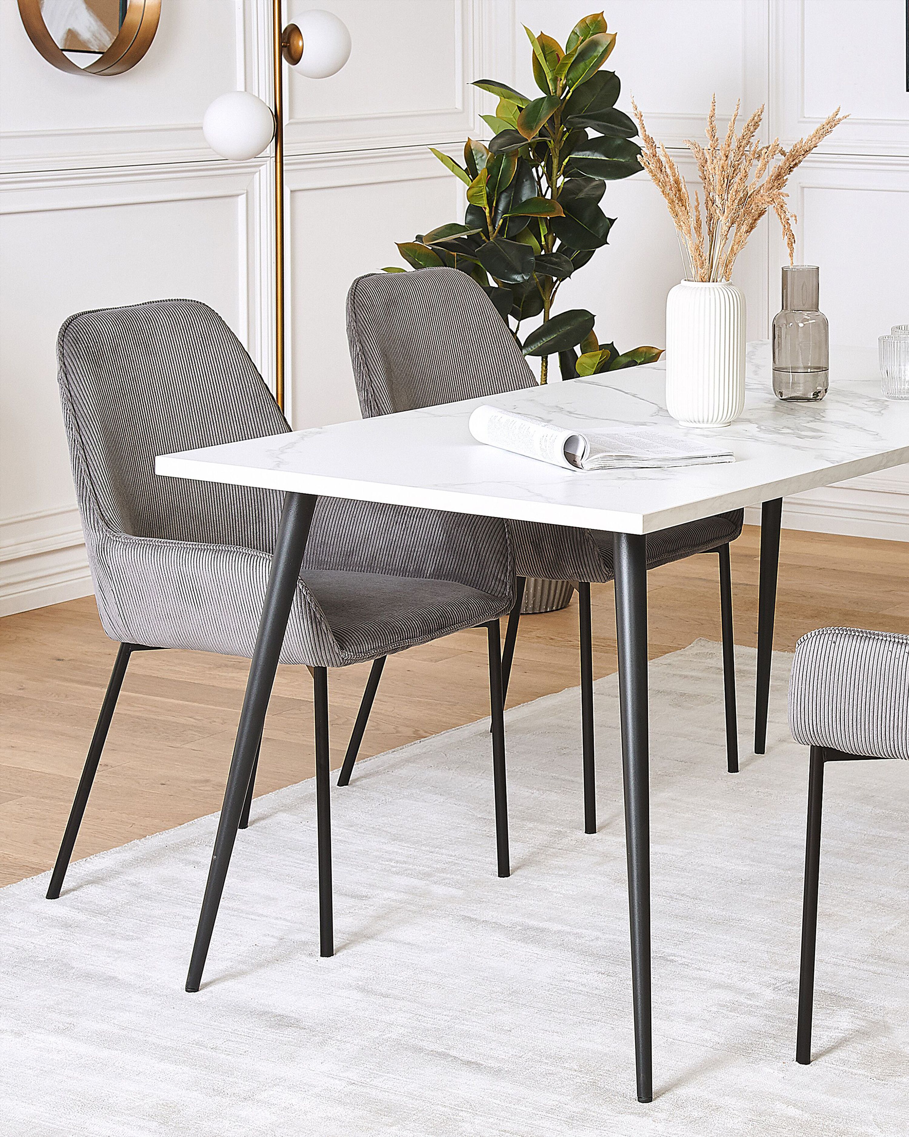 Set of 2 Dining Chairs LOVERNA Corduroy Grey