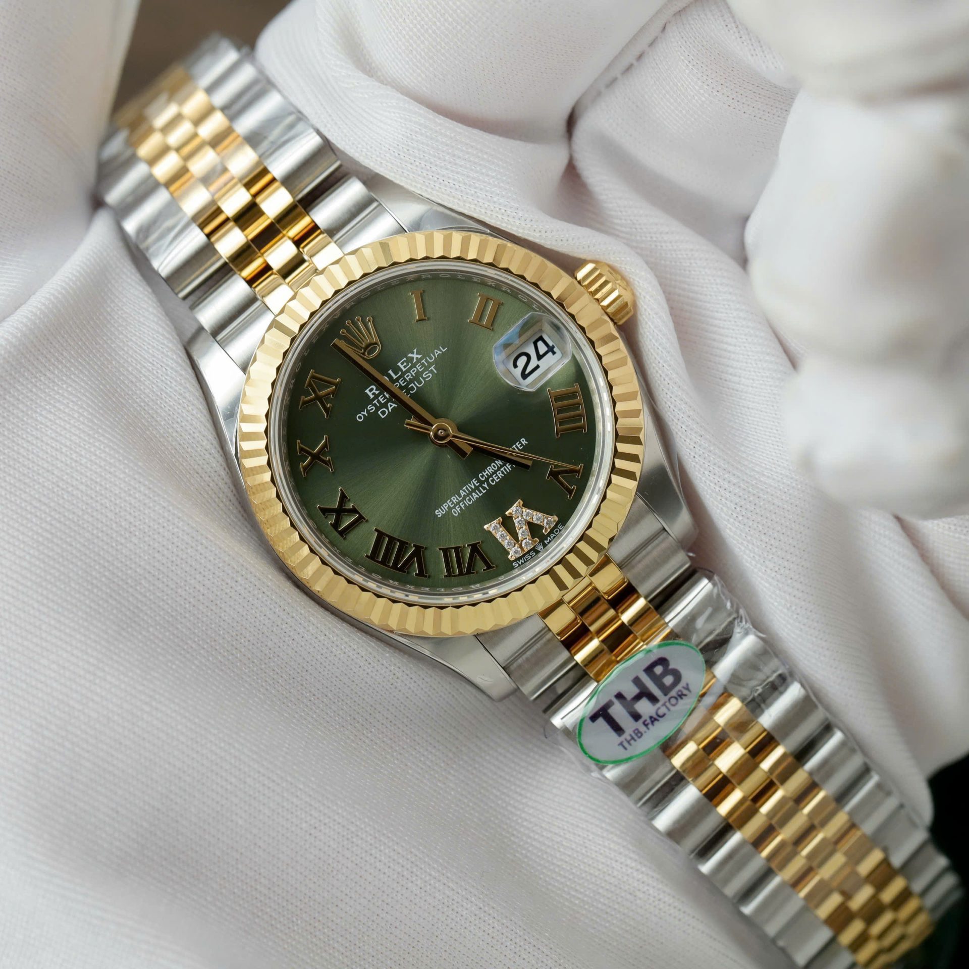 Rolex DateJust Best Replica Watch Green Dial Jubilee Strap THB Factory 31mm - Elite Watch Atelier